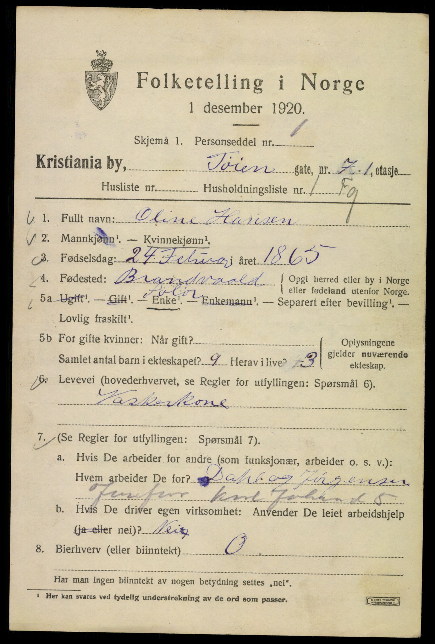 SAO, 1920 census for Kristiania, 1920, p. 604859