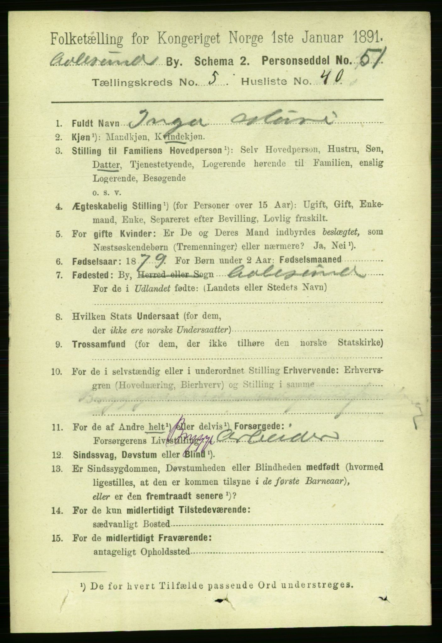 RA, 1891 census for 1501 Ålesund, 1891, p. 4346