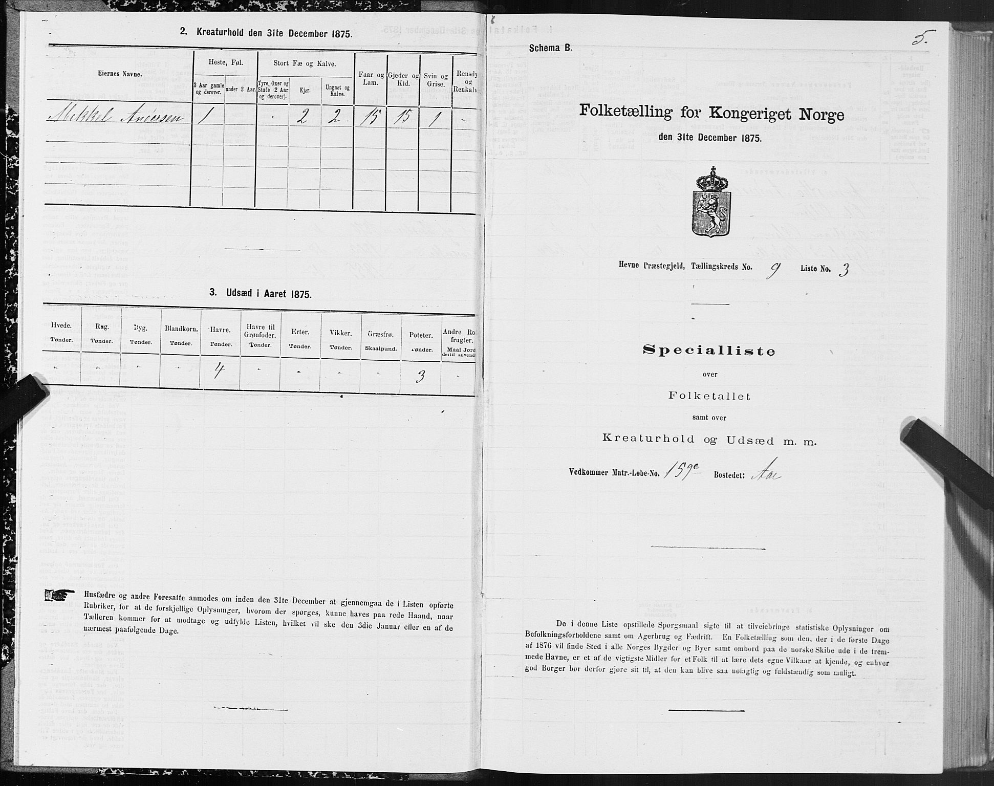 SAT, 1875 census for 1612P Hemne, 1875, p. 5005