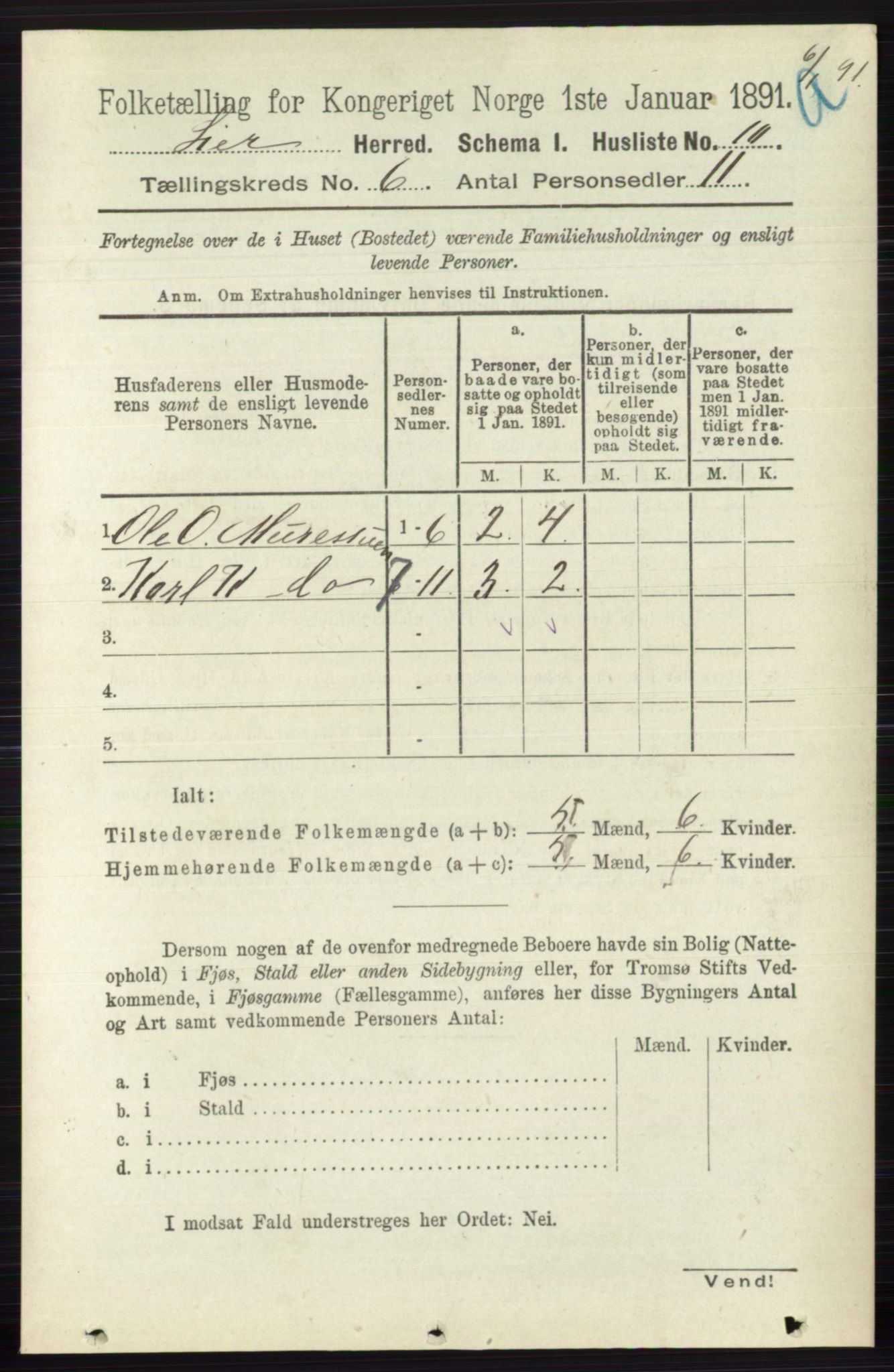 RA, 1891 census for 0626 Lier, 1891, p. 3667