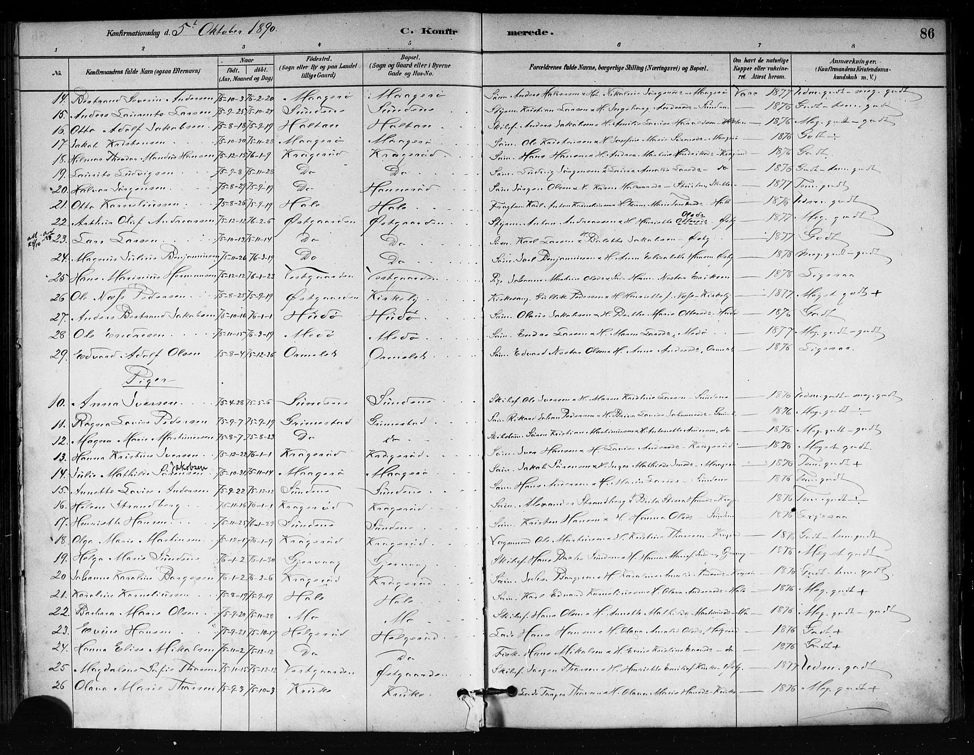 Tjøme kirkebøker, AV/SAKO-A-328/F/Fa/L0001: Parish register (official) no. I 1, 1879-1890, p. 86