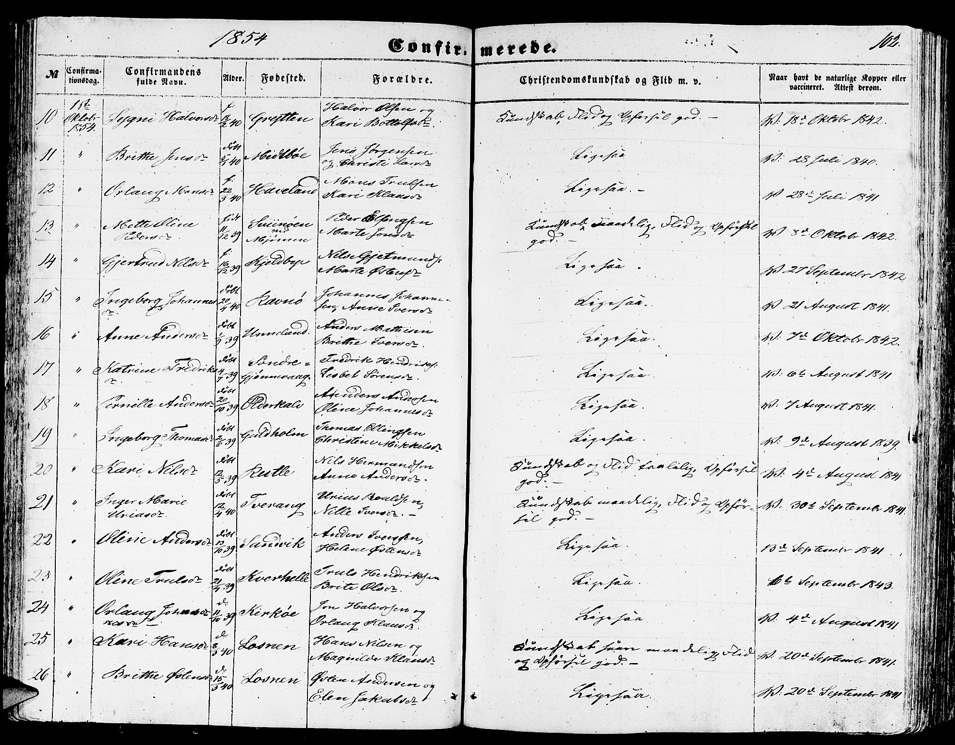 Gulen sokneprestembete, SAB/A-80201/H/Hab/Habb/L0001: Parish register (copy) no. B 1, 1854-1866, p. 102