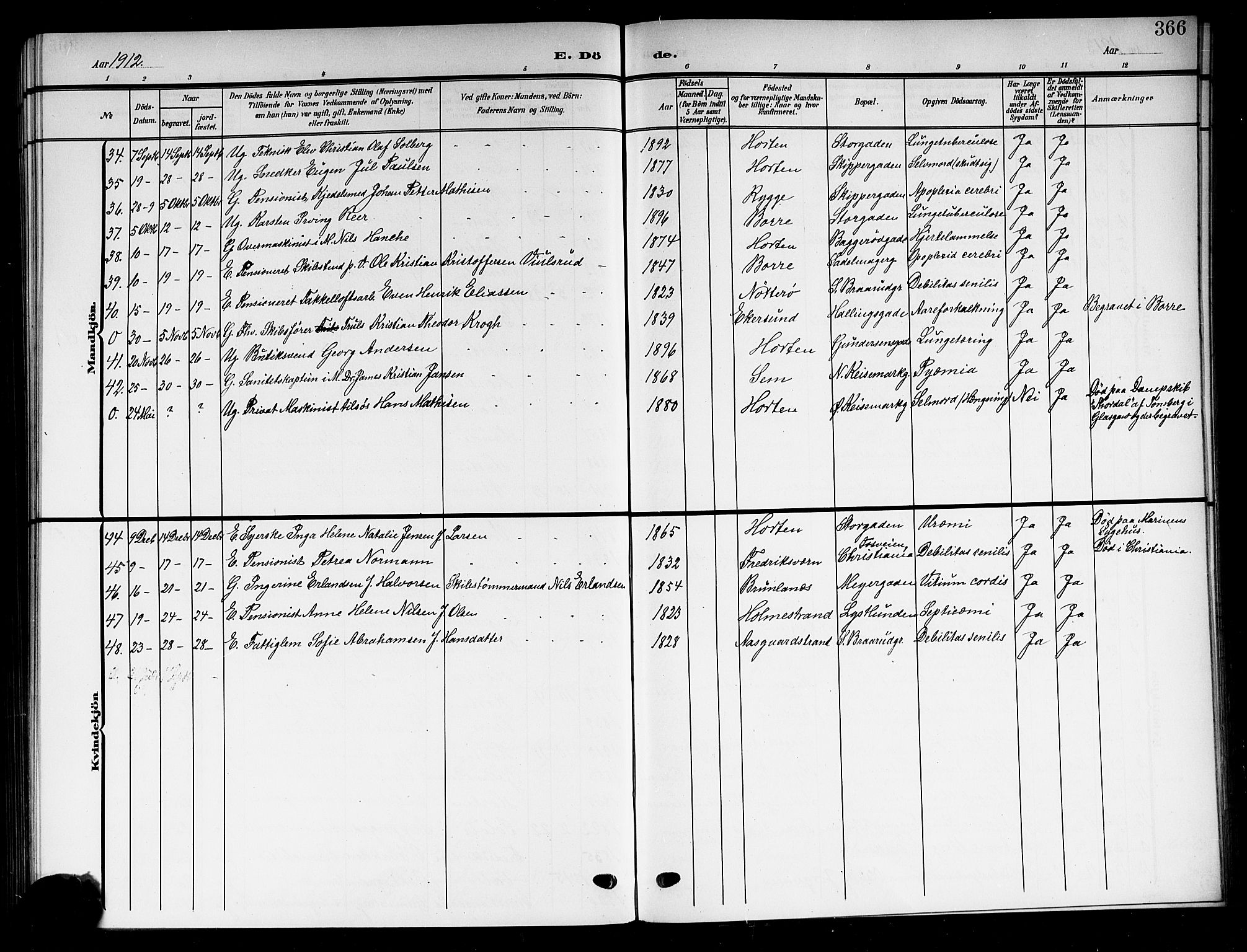 Horten kirkebøker, AV/SAKO-A-348/G/Ga/L0007: Parish register (copy) no. 7, 1905-1915, p. 366