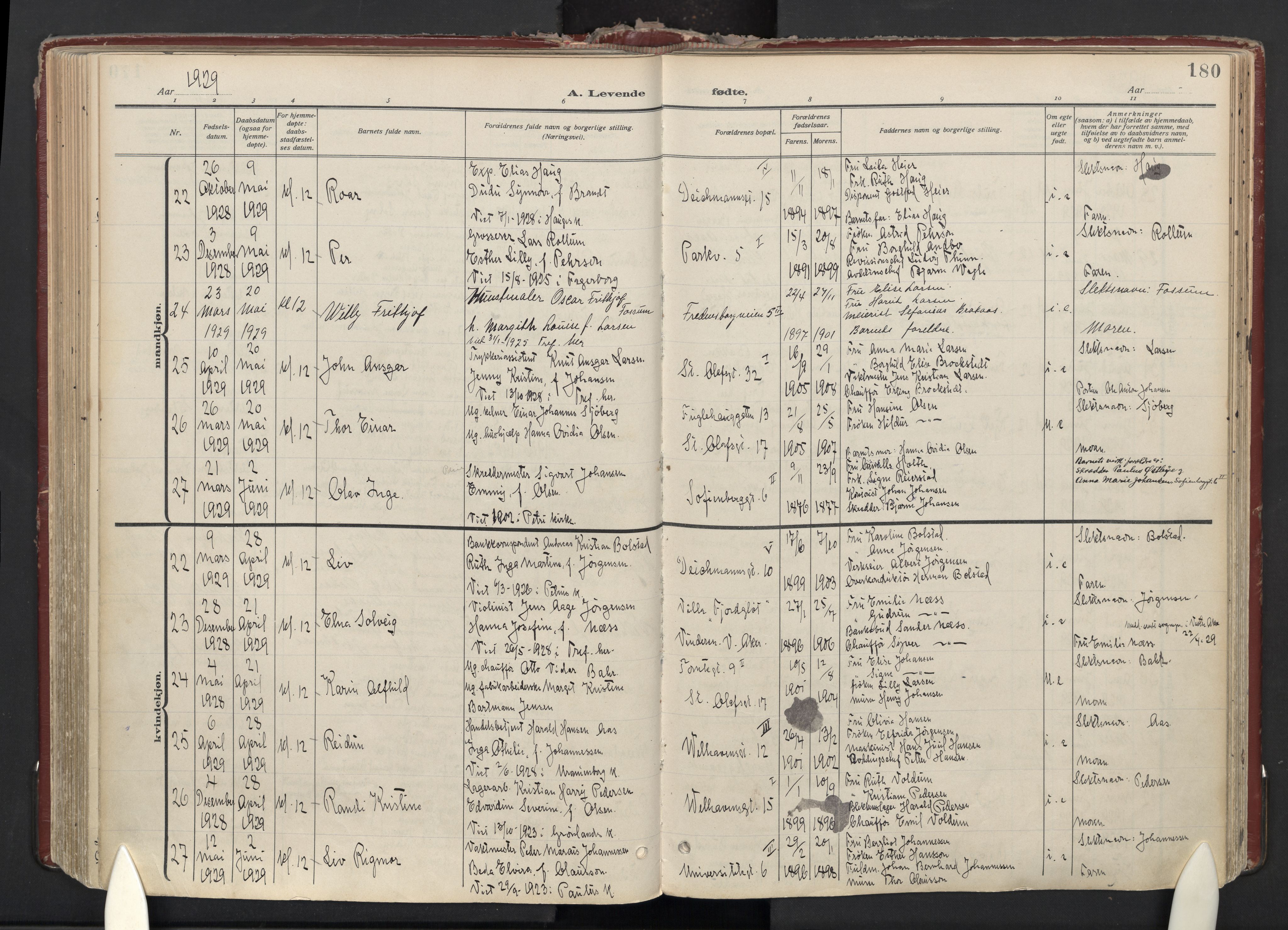 Trefoldighet prestekontor Kirkebøker, AV/SAO-A-10882/F/Fa/L0008: Parish register (official) no. I 8, 1914-1940, p. 180