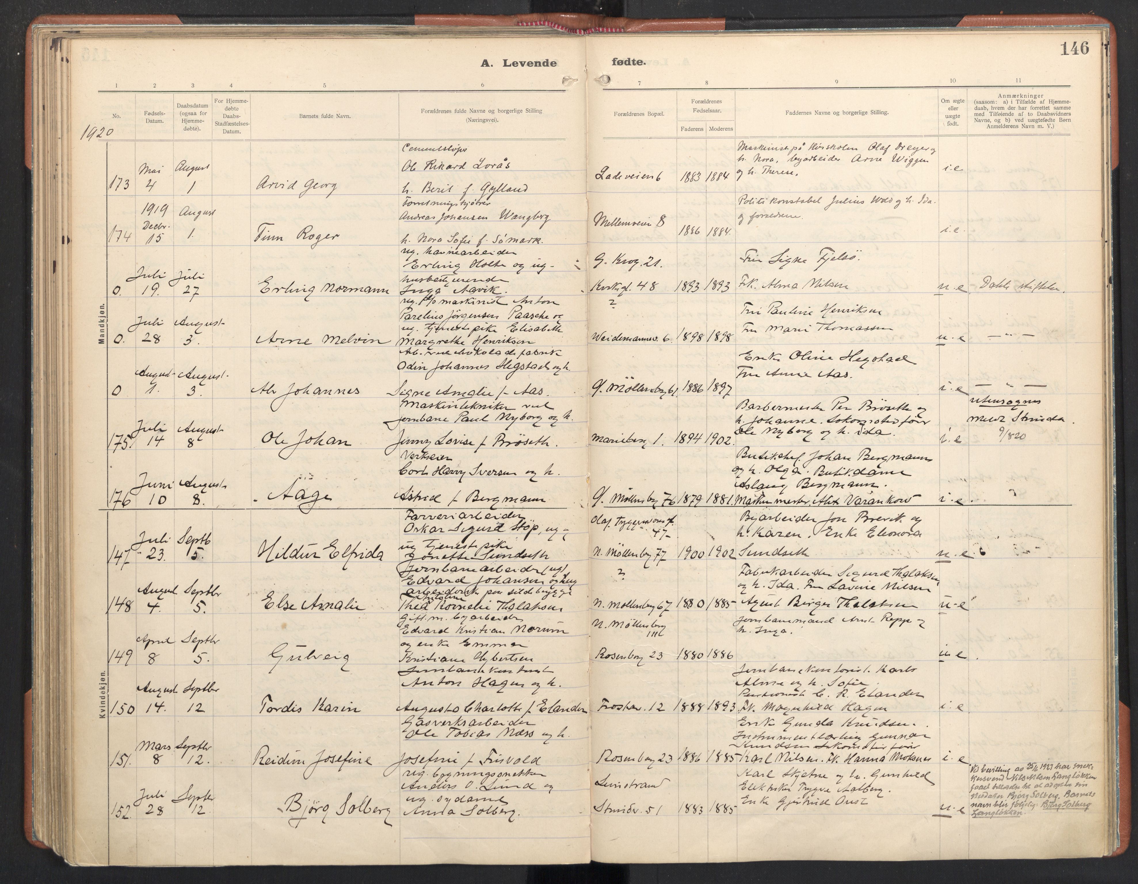 Ministerialprotokoller, klokkerbøker og fødselsregistre - Sør-Trøndelag, SAT/A-1456/605/L0246: Parish register (official) no. 605A08, 1916-1920, p. 146