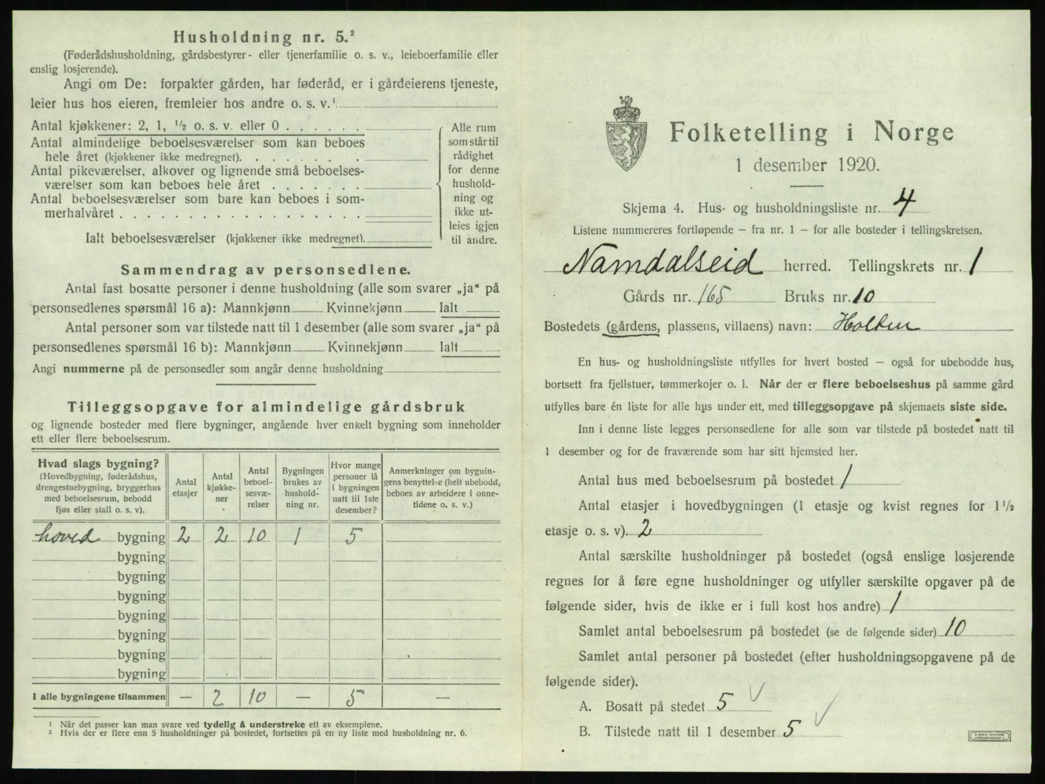 SAT, 1920 census for Namdalseid, 1920, p. 30