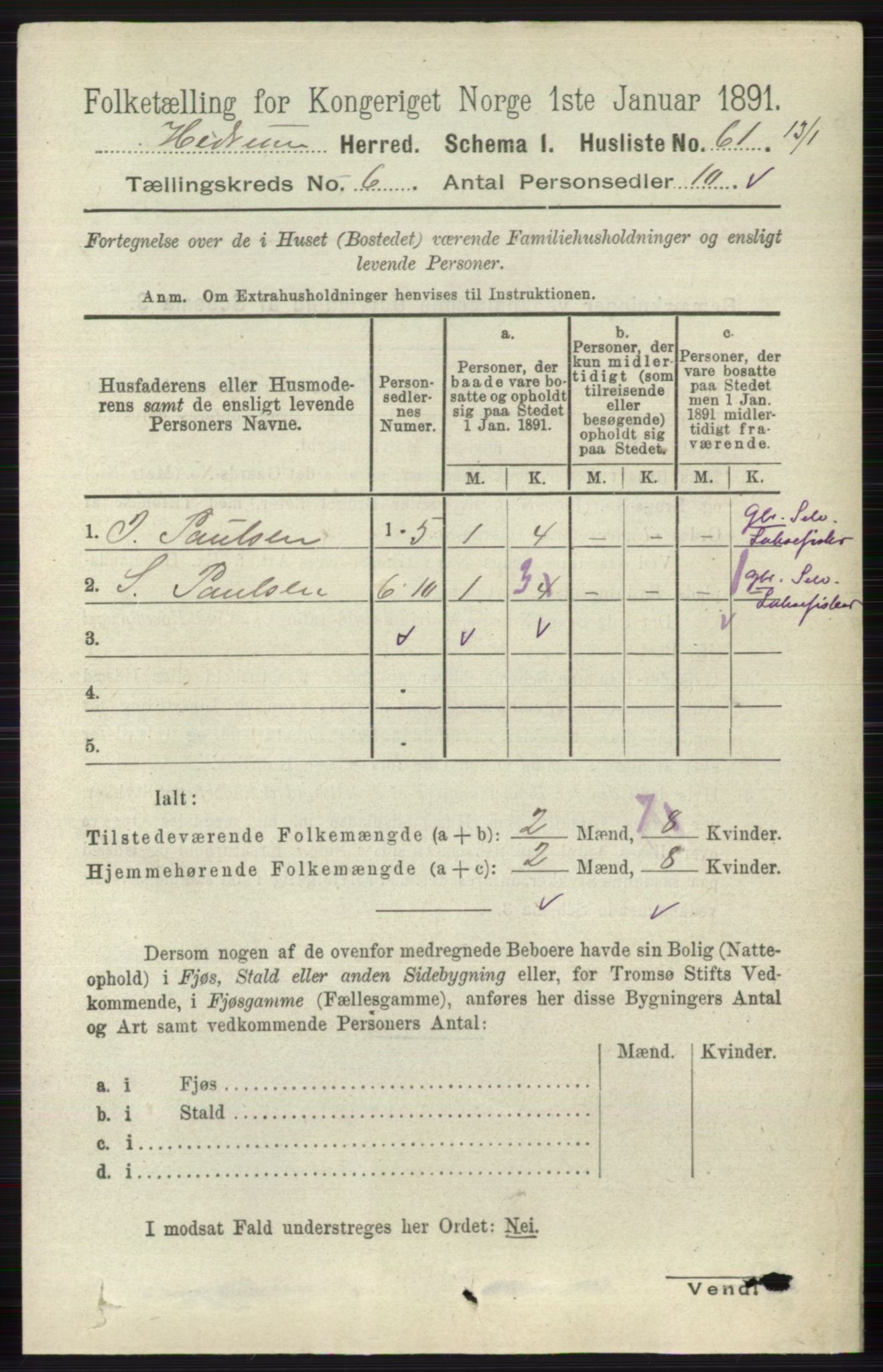 RA, 1891 census for 0727 Hedrum, 1891, p. 2537