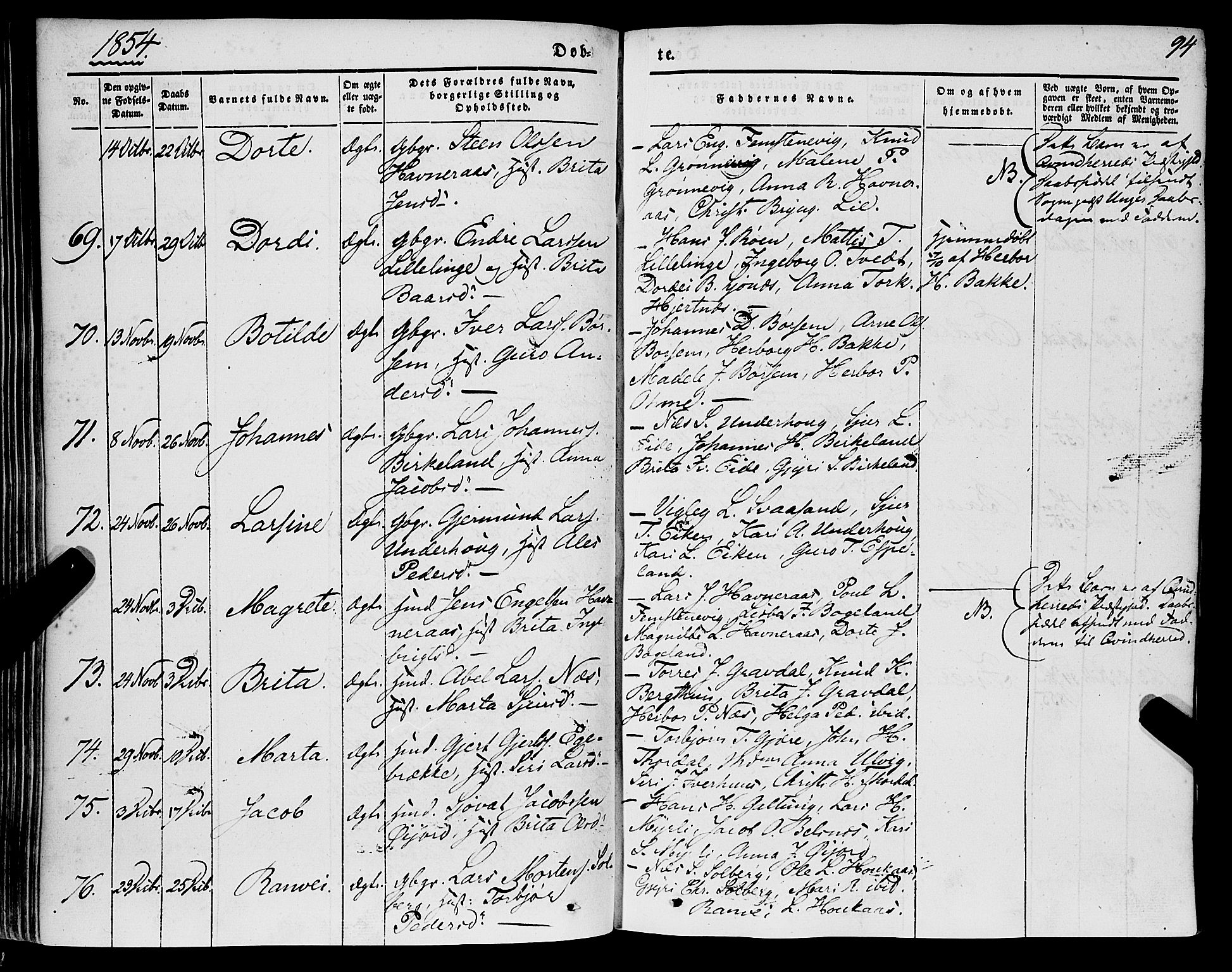 Strandebarm sokneprestembete, SAB/A-78401/H/Haa: Parish register (official) no. A 7, 1844-1872, p. 94