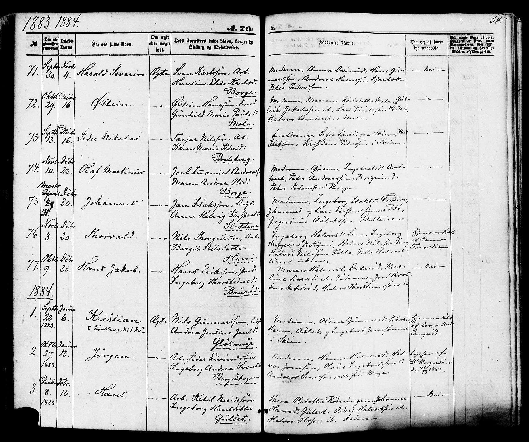 Gjerpen kirkebøker, SAKO/A-265/F/Fa/L0009: Parish register (official) no. I 9, 1872-1885, p. 54