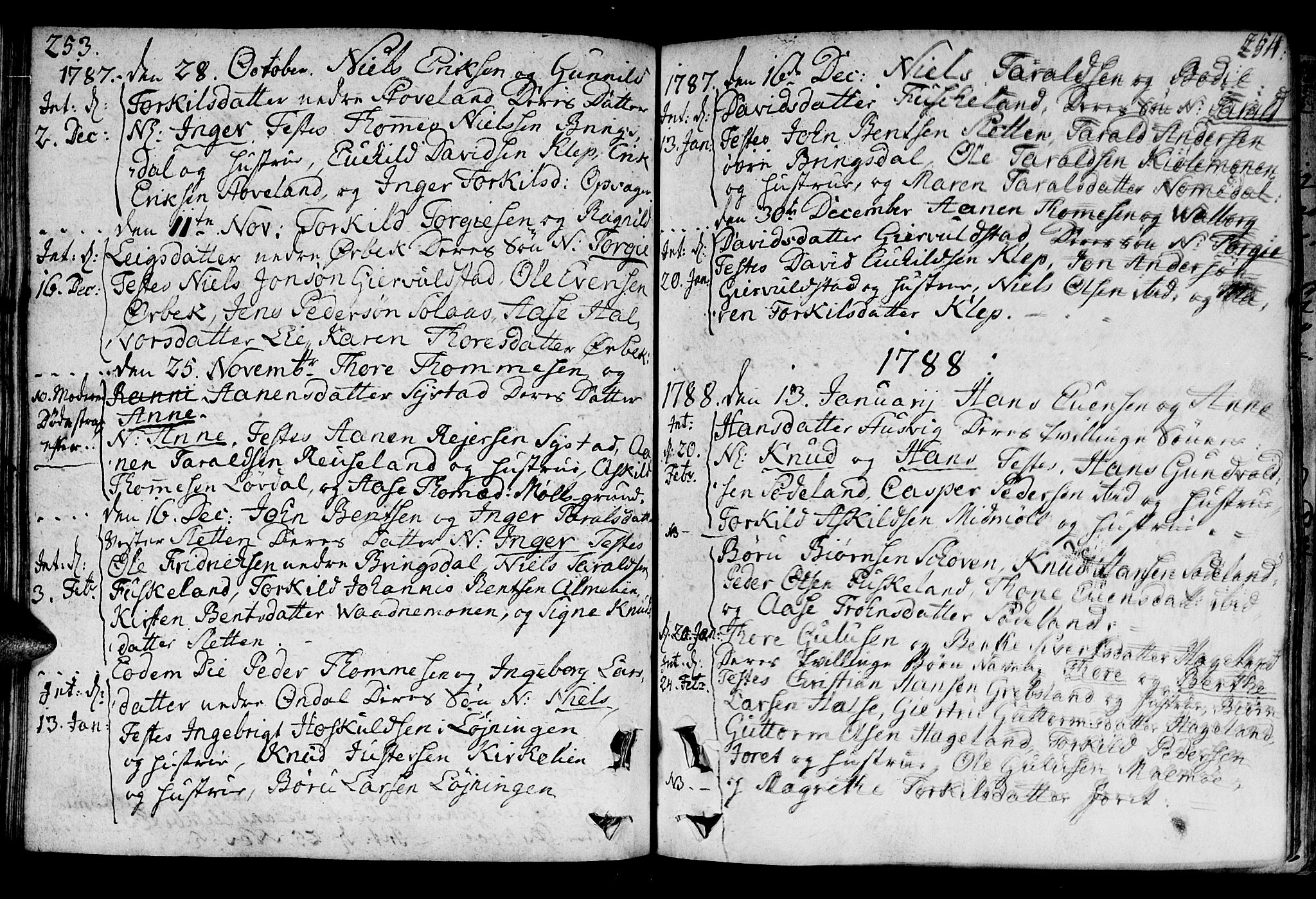 Holum sokneprestkontor, SAK/1111-0022/F/Fa/Faa/L0003: Parish register (official) no. A 3, 1780-1821, p. 253-254