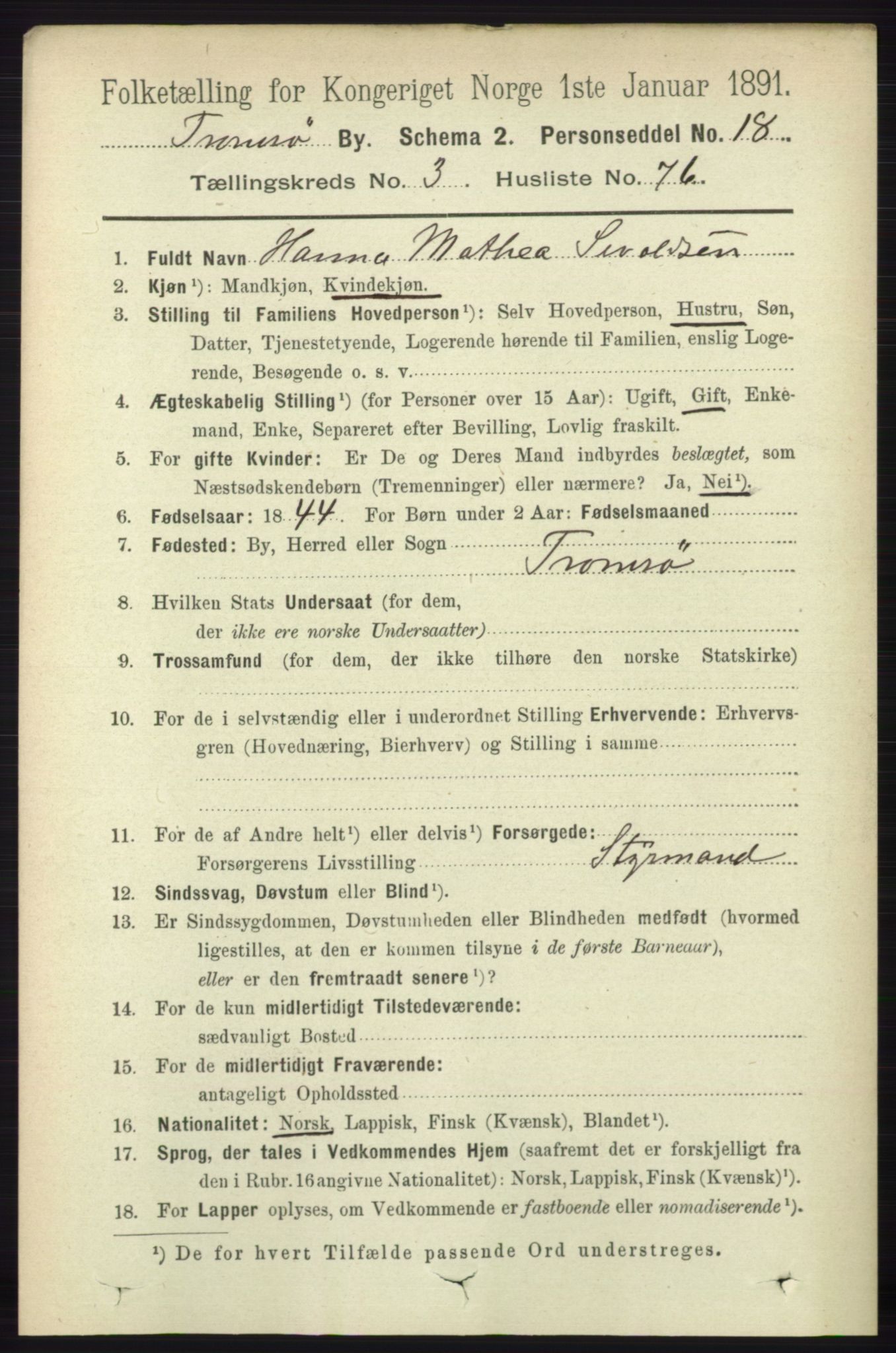 RA, 1891 census for 1902 Tromsø, 1891, p. 3980
