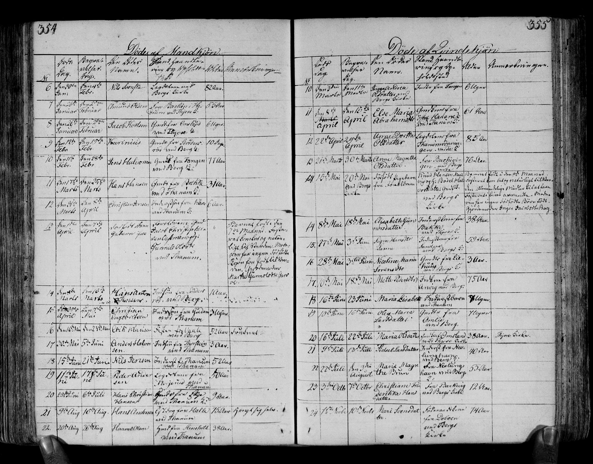 Brunlanes kirkebøker, SAKO/A-342/F/Fa/L0002: Parish register (official) no. I 2, 1802-1834, p. 354-355