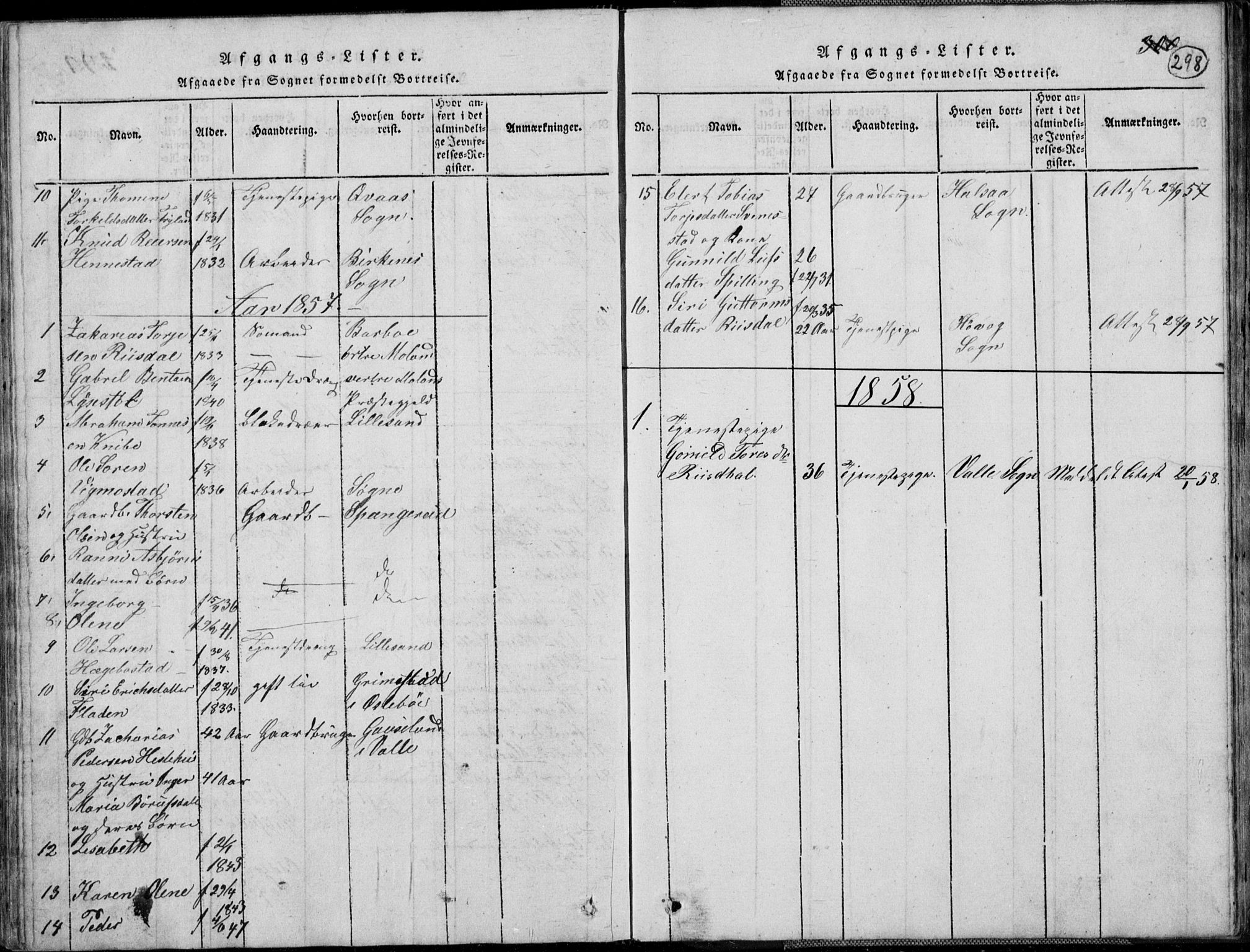 Nord-Audnedal sokneprestkontor, AV/SAK-1111-0032/F/Fb/Fbb/L0001: Parish register (copy) no. B 1, 1816-1858, p. 298