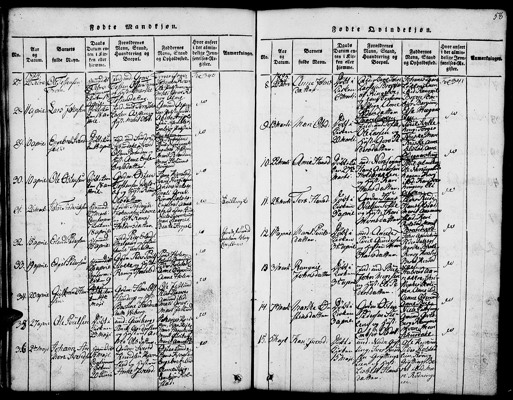 Fron prestekontor, SAH/PREST-078/H/Ha/Hab/L0001: Parish register (copy) no. 1, 1816-1843, p. 58