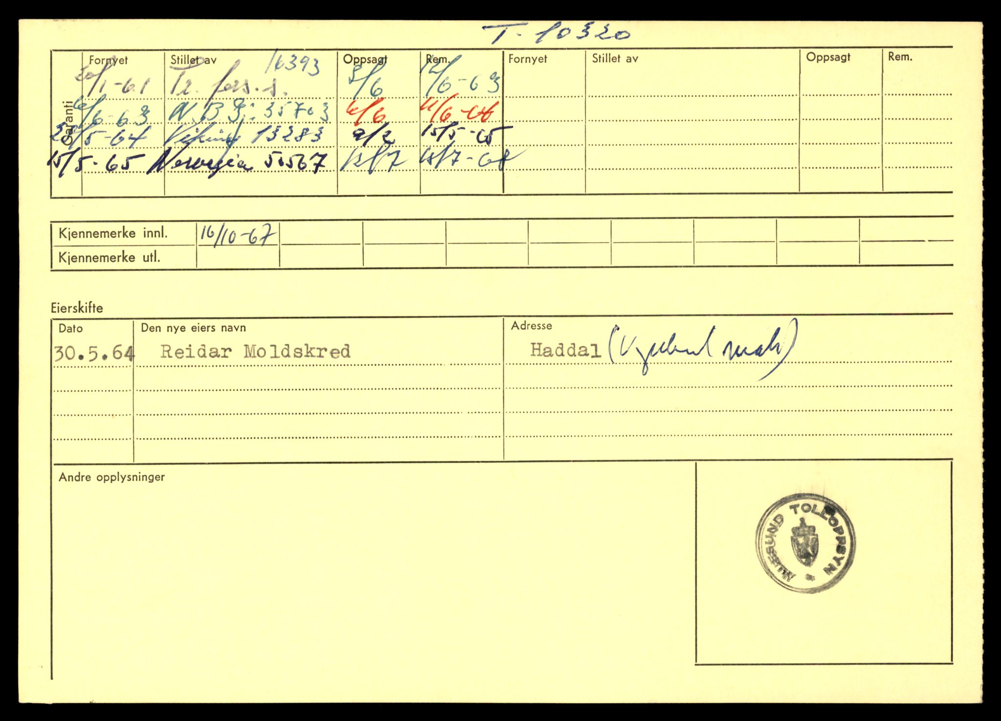 Møre og Romsdal vegkontor - Ålesund trafikkstasjon, SAT/A-4099/F/Fe/L0019: Registreringskort for kjøretøy T 10228 - T 10350, 1927-1998, p. 2288