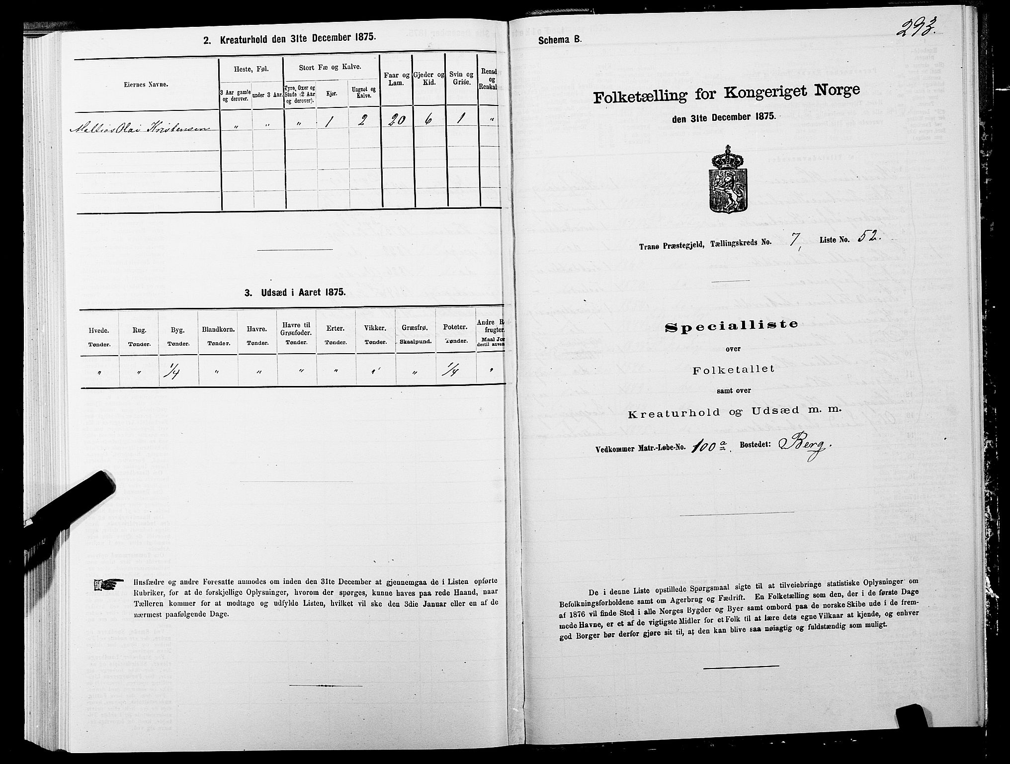 SATØ, 1875 census for 1927P Tranøy, 1875, p. 3293