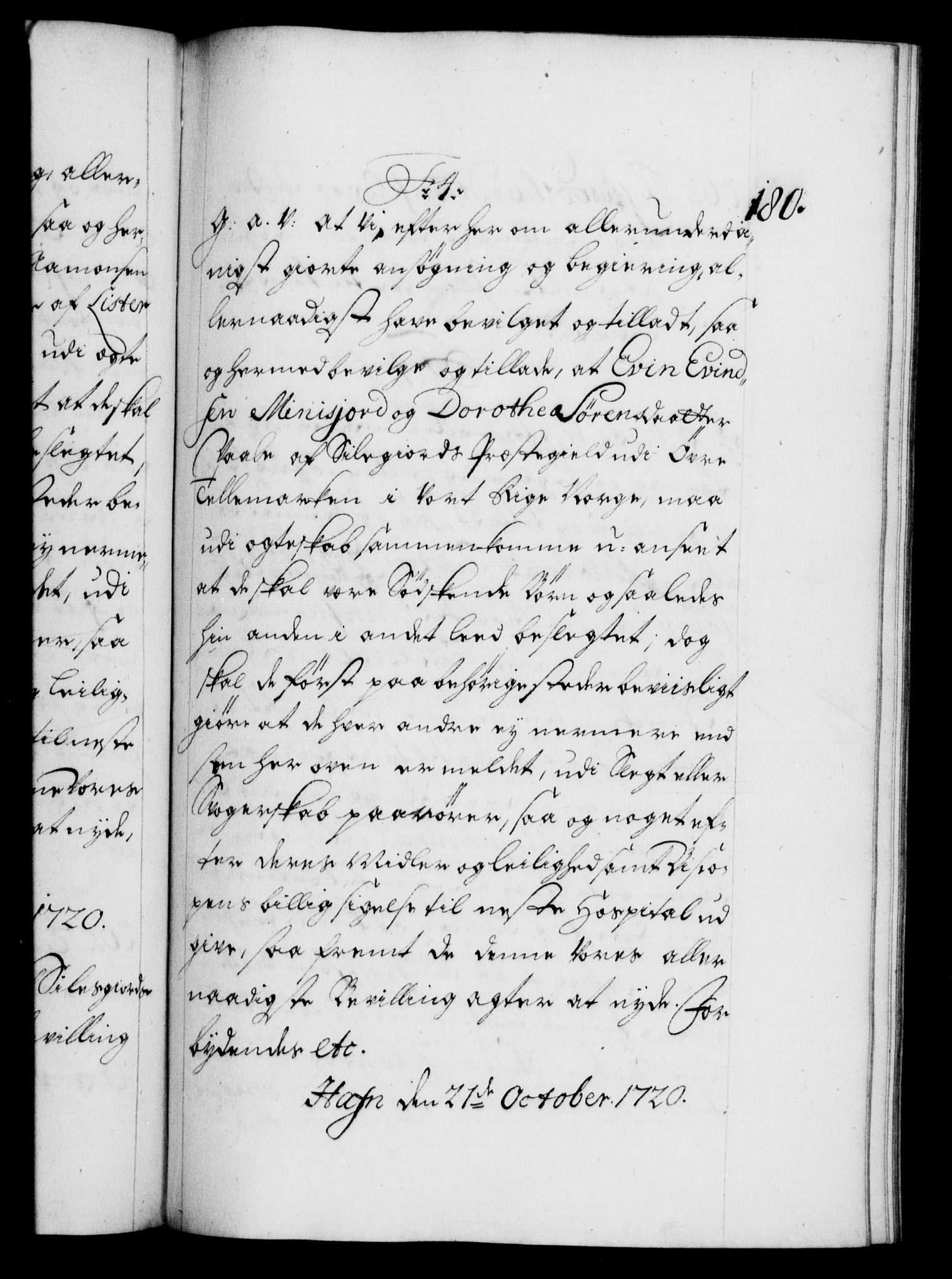 Danske Kanselli 1572-1799, AV/RA-EA-3023/F/Fc/Fca/Fcaa/L0023: Norske registre, 1720-1722, p. 180a