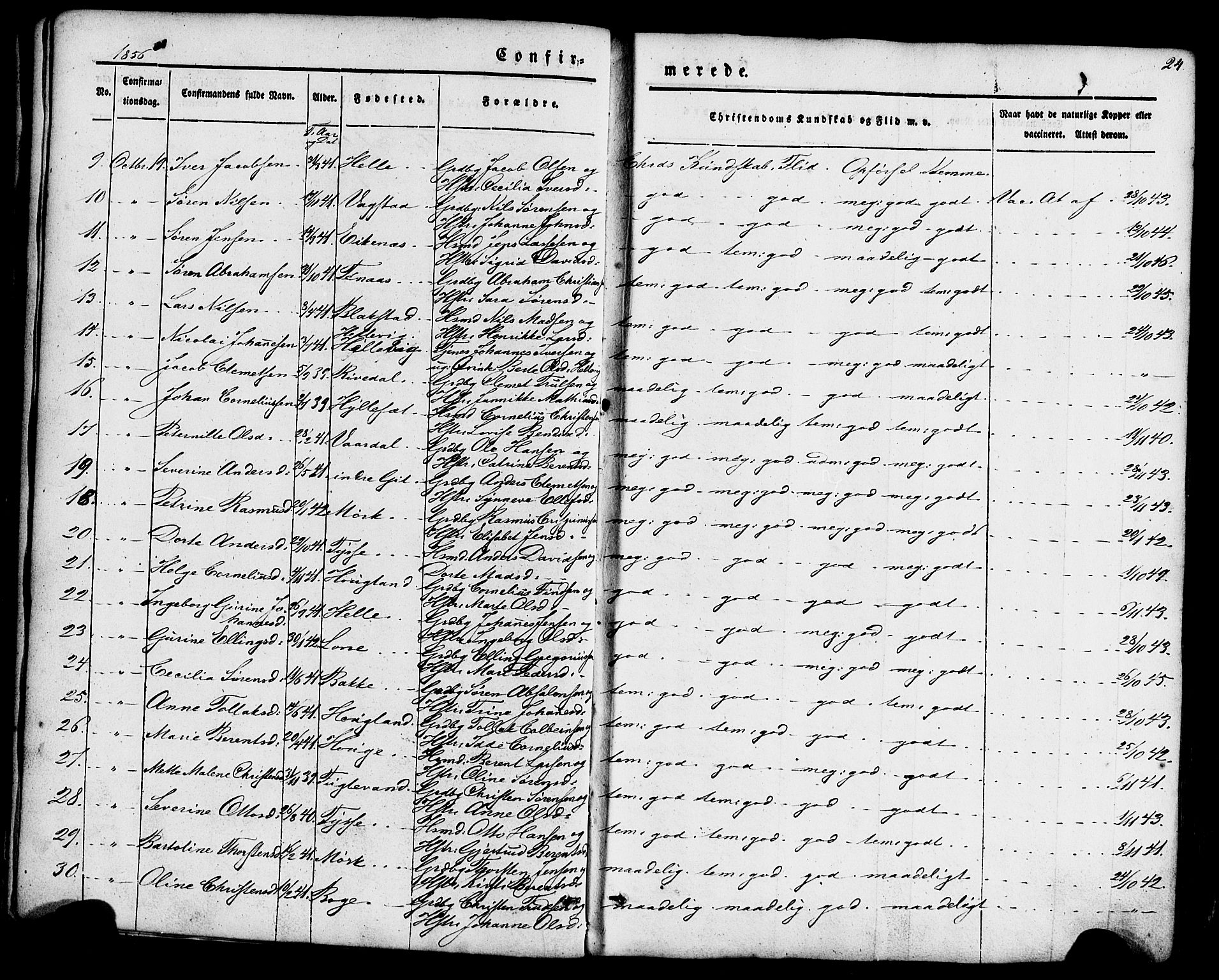 Fjaler sokneprestembete, SAB/A-79801/H/Haa/Haaa/L0008: Parish register (official) no. A 8, 1850-1886, p. 24