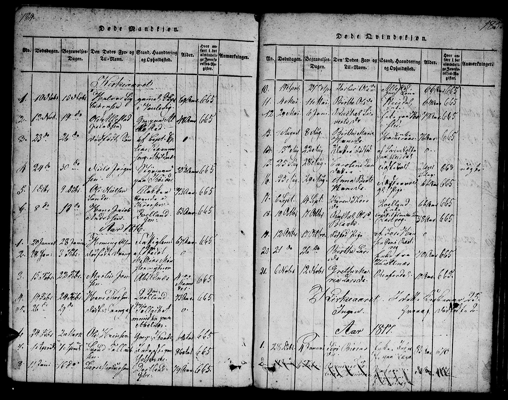 Flekkefjord sokneprestkontor, AV/SAK-1111-0012/F/Fa/Fab/L0003: Parish register (official) no. A 3, 1815-1830, p. 184-185