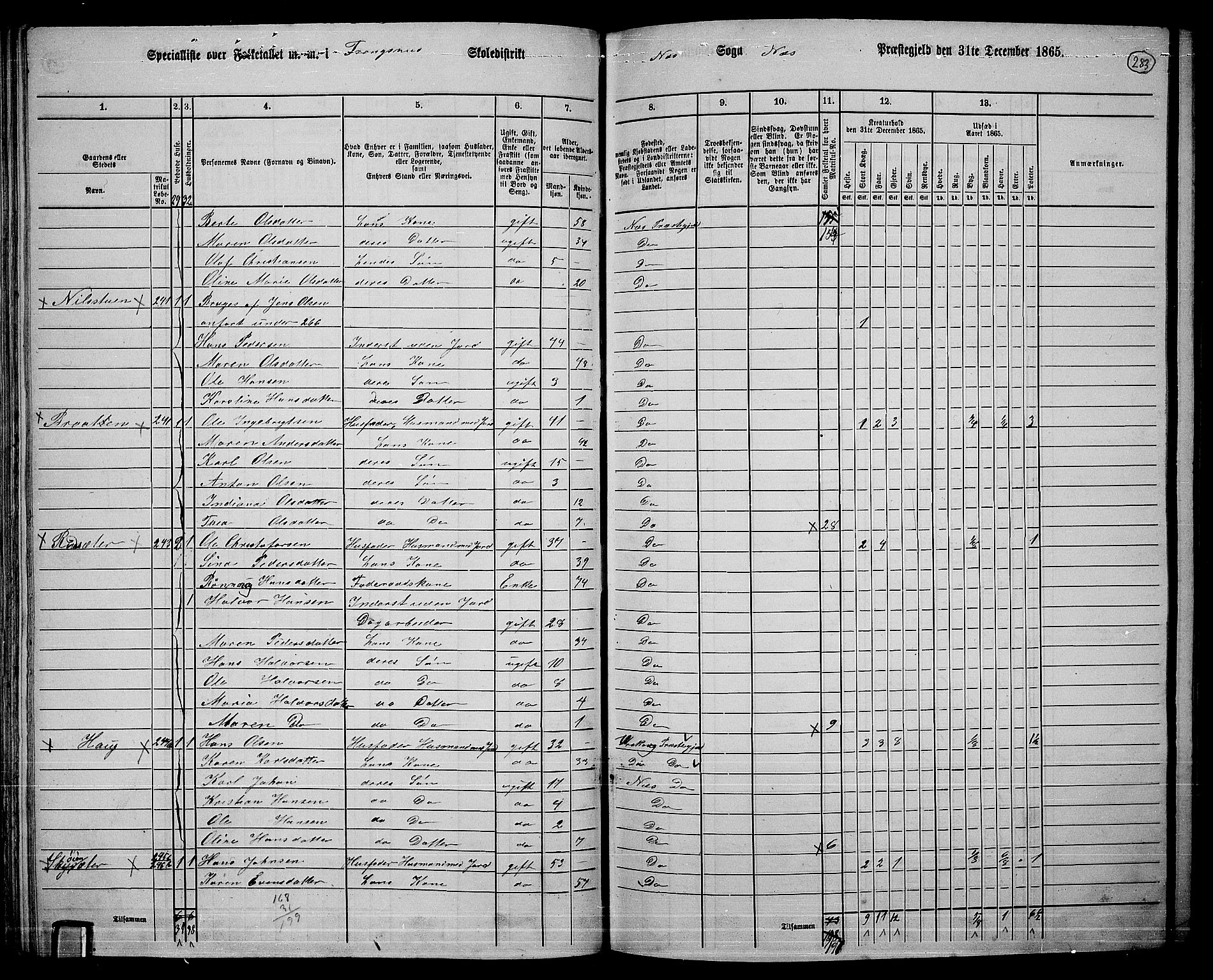 RA, 1865 census for Nes, 1865, p. 263