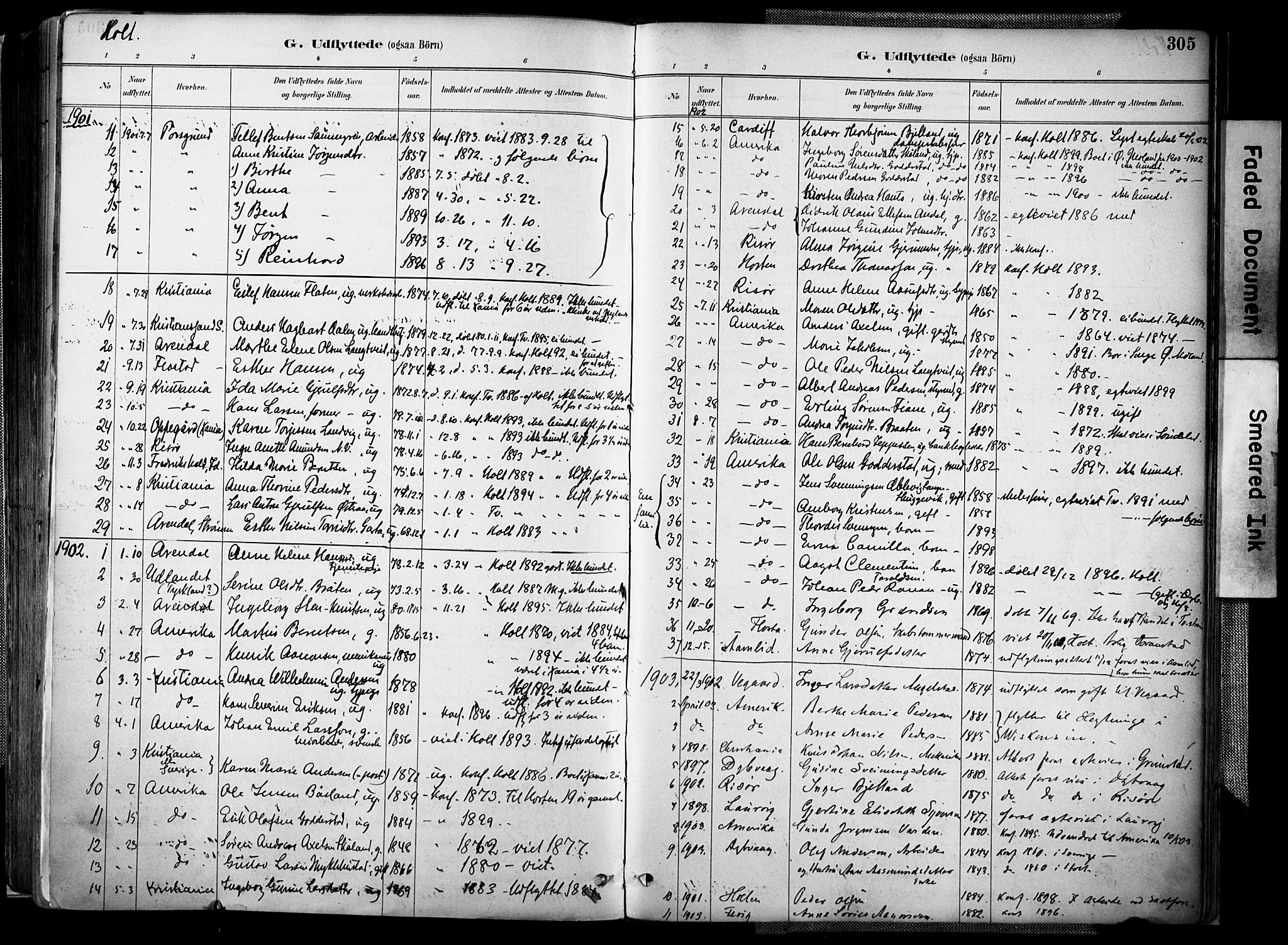 Holt sokneprestkontor, AV/SAK-1111-0021/F/Fa/L0012: Parish register (official) no. A 12, 1885-1907, p. 305