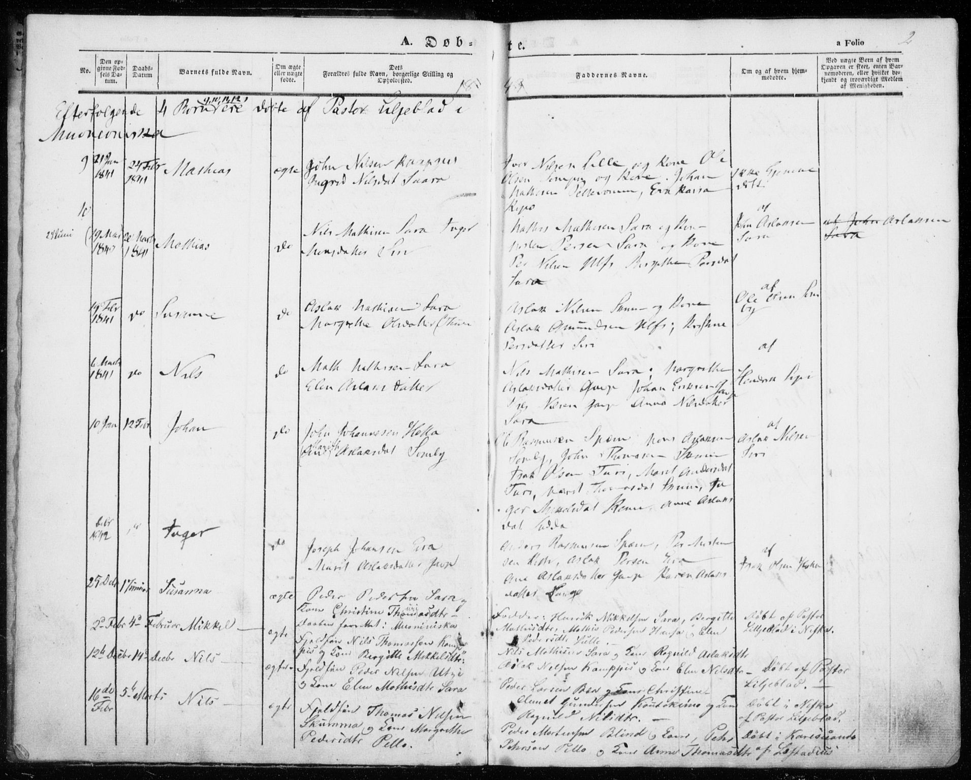 Kautokeino sokneprestembete, AV/SATØ-S-1340/H/Ha/L0002.kirke: Parish register (official) no. 2, 1843-1861, p. 2