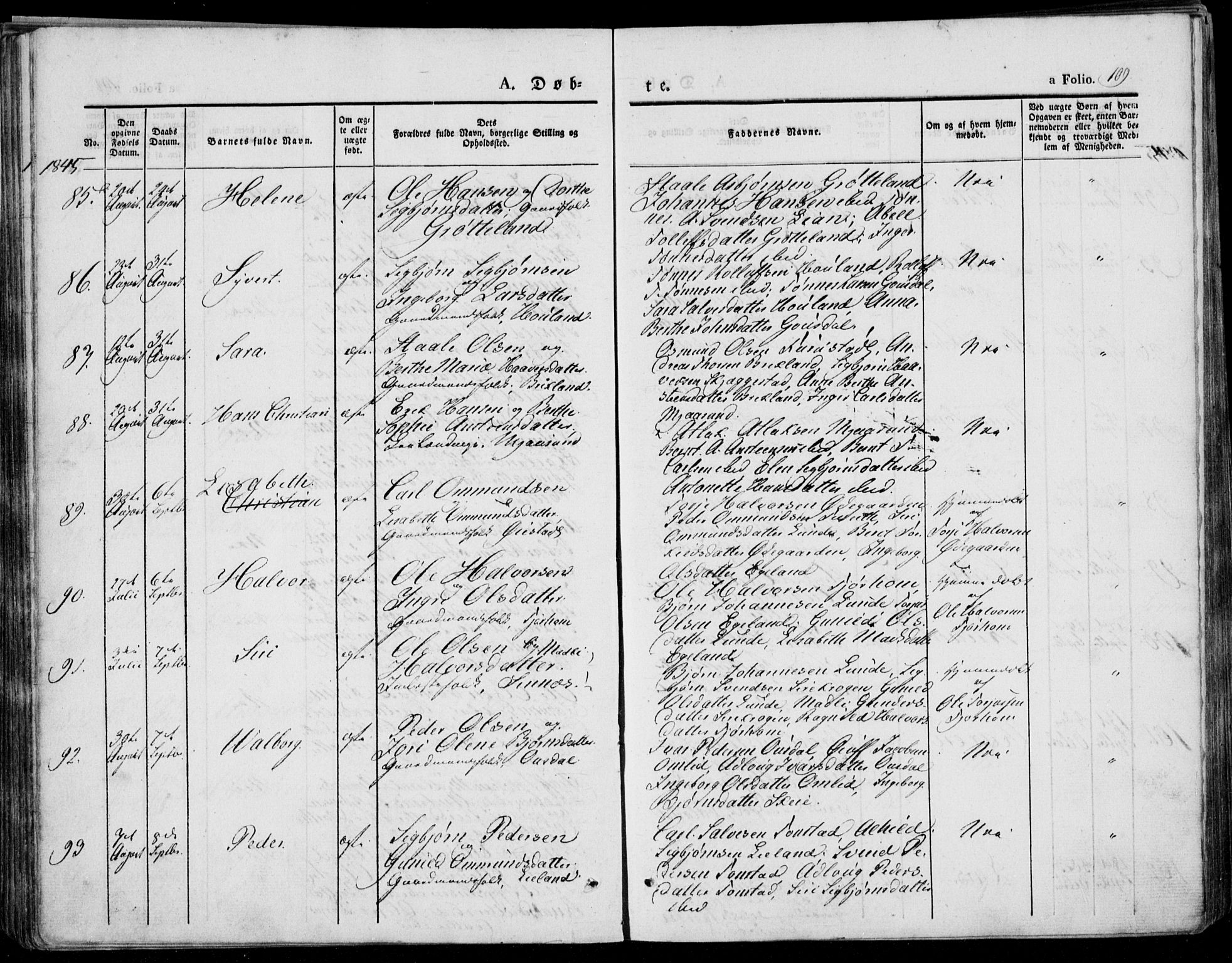 Bakke sokneprestkontor, AV/SAK-1111-0002/F/Fa/Faa/L0004: Parish register (official) no. A 4, 1834-1846, p. 109