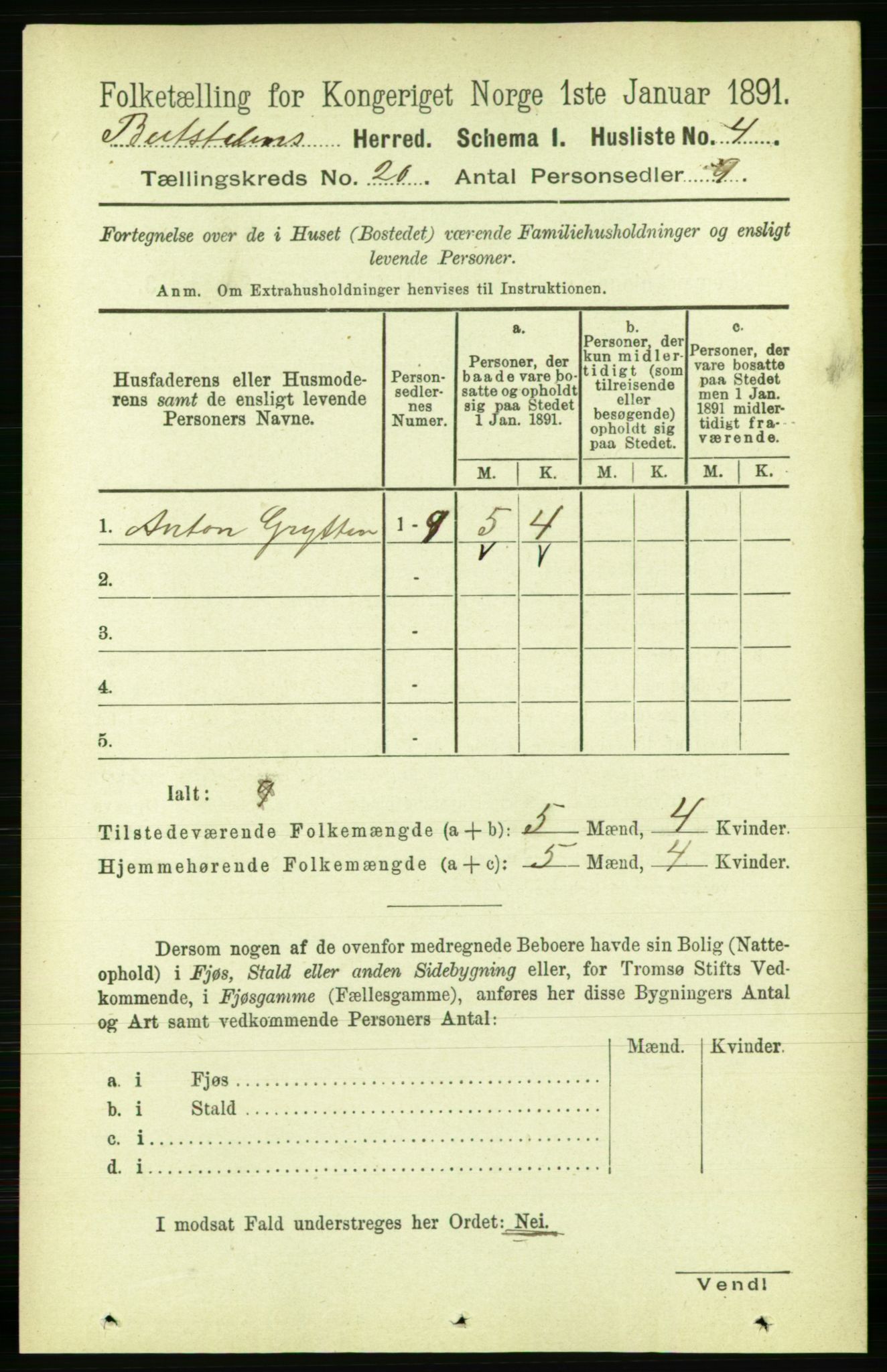 RA, 1891 census for 1727 Beitstad, 1891, p. 5068