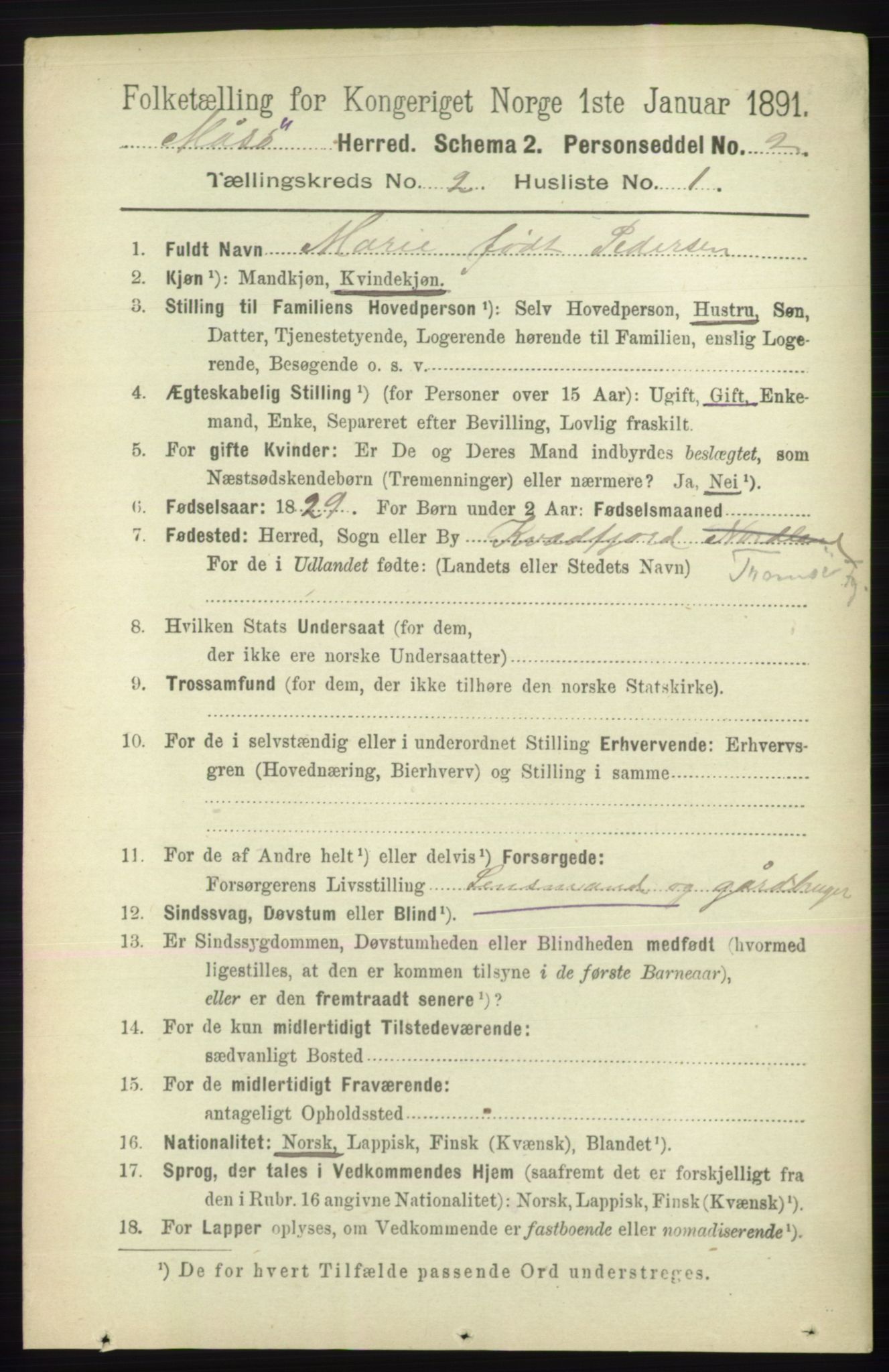 RA, 1891 census for 2018 Måsøy, 1891, p. 242