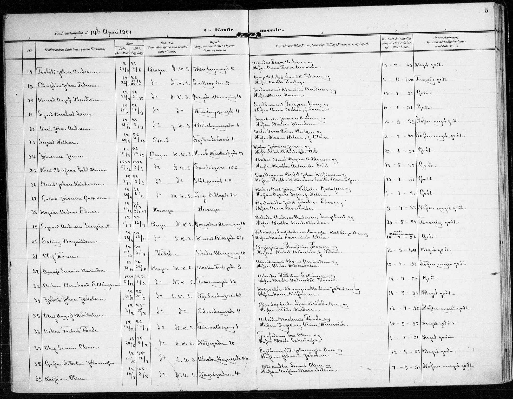 Mariakirken Sokneprestembete, SAB/A-76901/H/Haa/L0014: Parish register (official) no. C 2, 1900-1916, p. 6