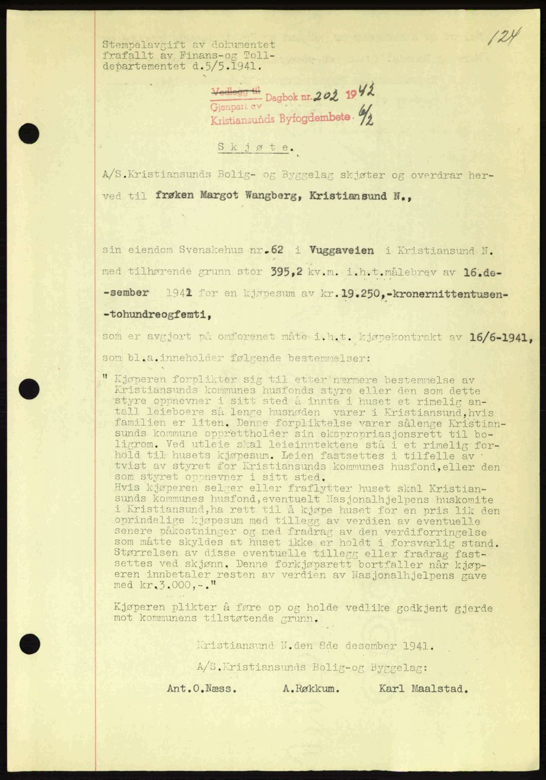 Kristiansund byfogd, AV/SAT-A-4587/A/27: Mortgage book no. 34, 1941-1945, Diary no: : 202/1942