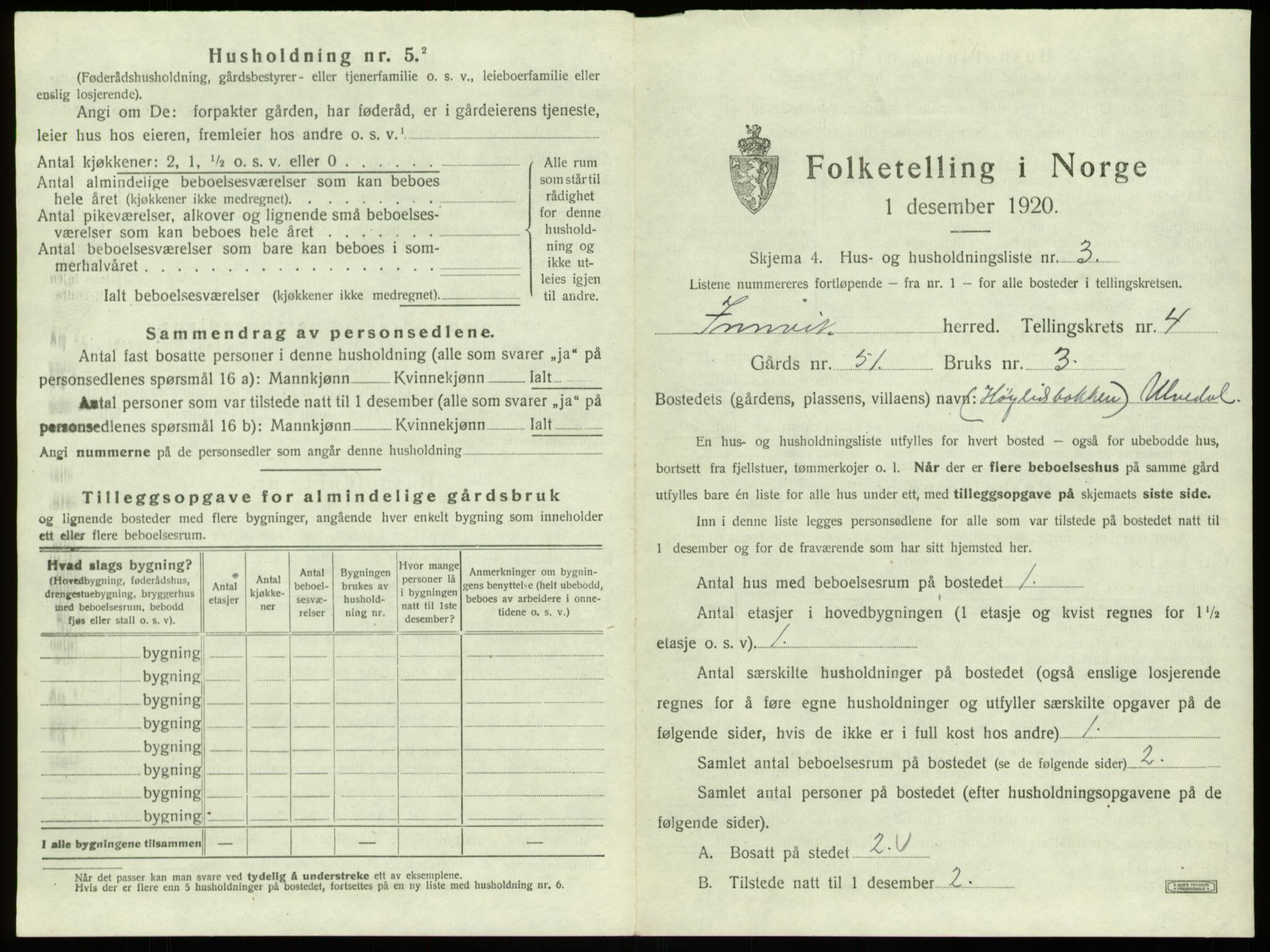 SAB, 1920 census for Innvik, 1920, p. 232