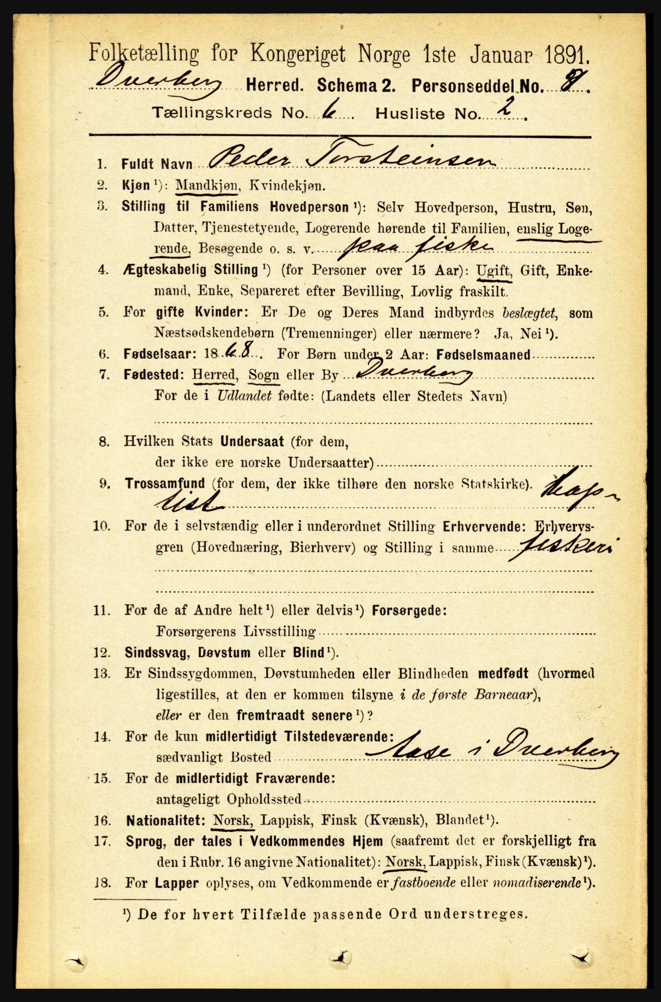 RA, 1891 census for 1872 Dverberg, 1891, p. 2120