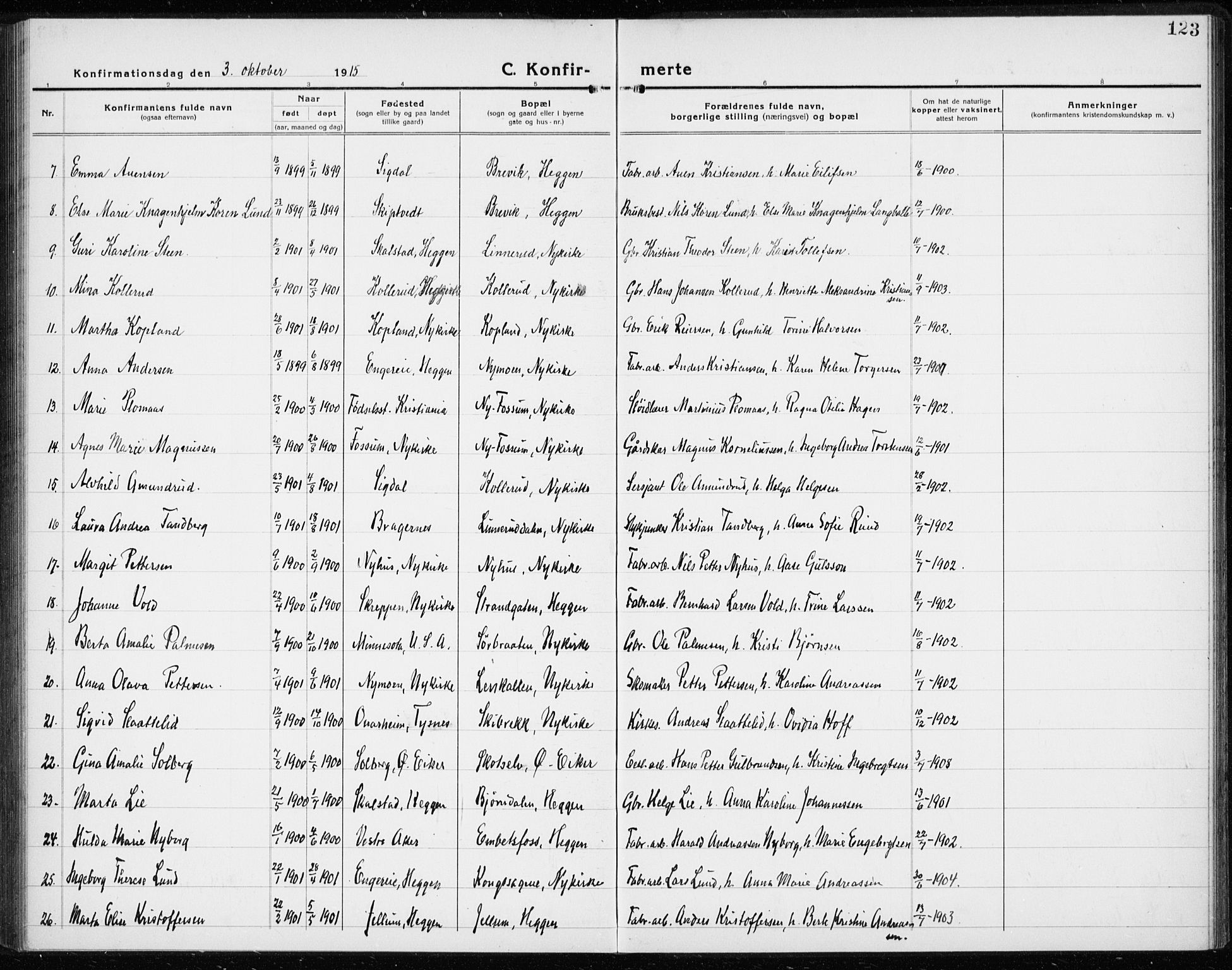 Modum kirkebøker, AV/SAKO-A-234/G/Gc/L0002: Parish register (copy) no. III 2, 1919-1935, p. 123