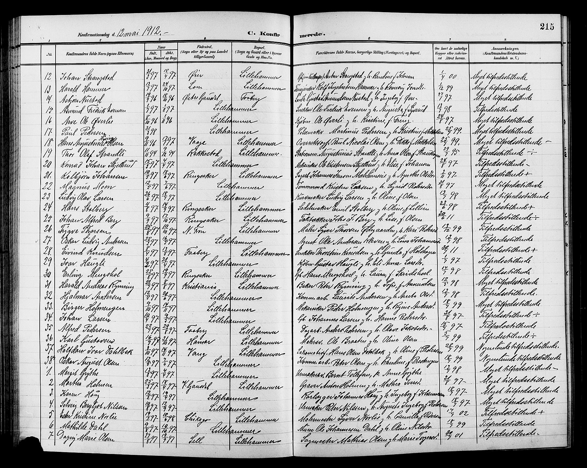 Lillehammer prestekontor, SAH/PREST-088/H/Ha/Hab/L0001: Parish register (copy) no. 1, 1901-1913, p. 215