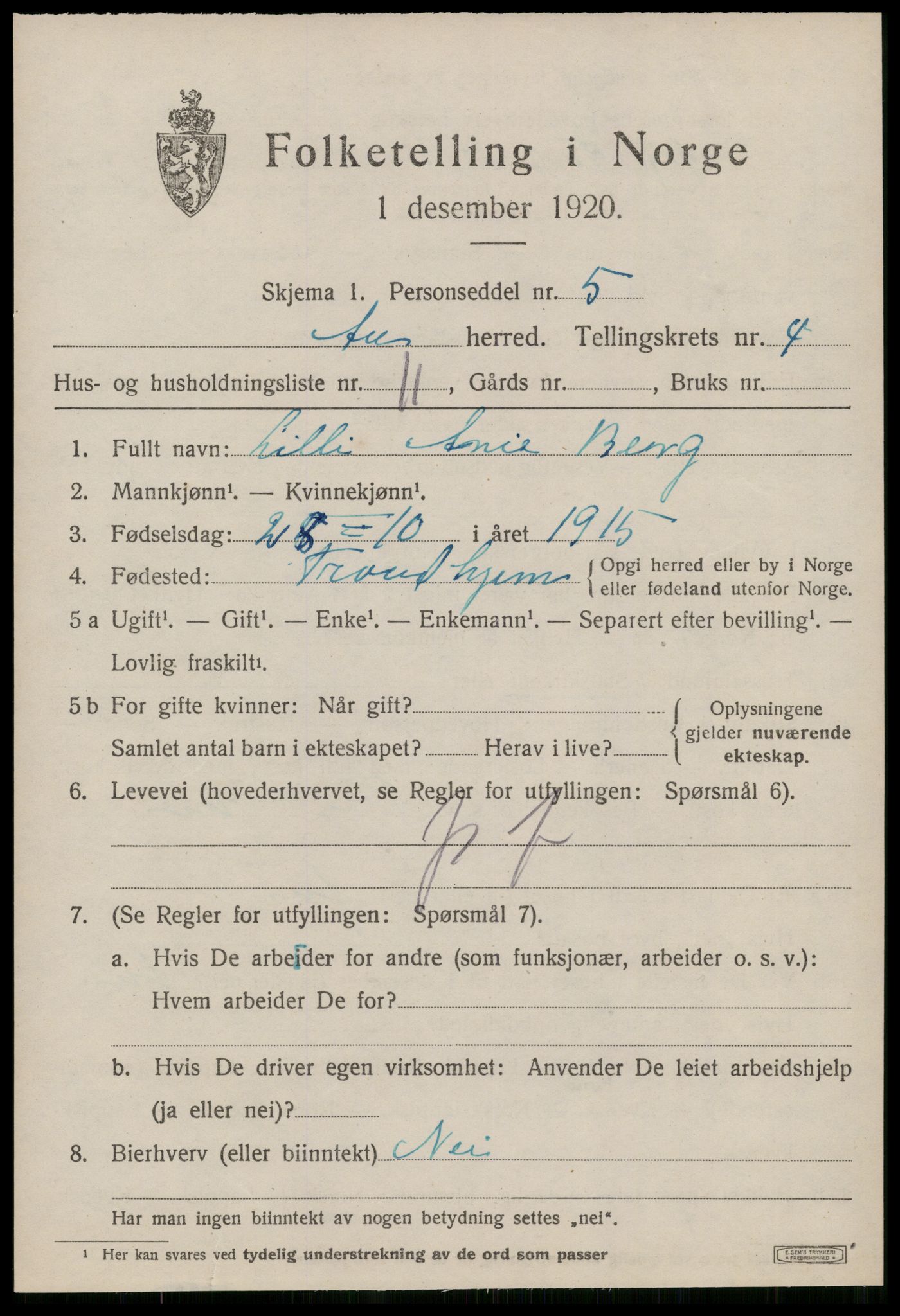 SAT, 1920 census for Å, 1920, p. 2212