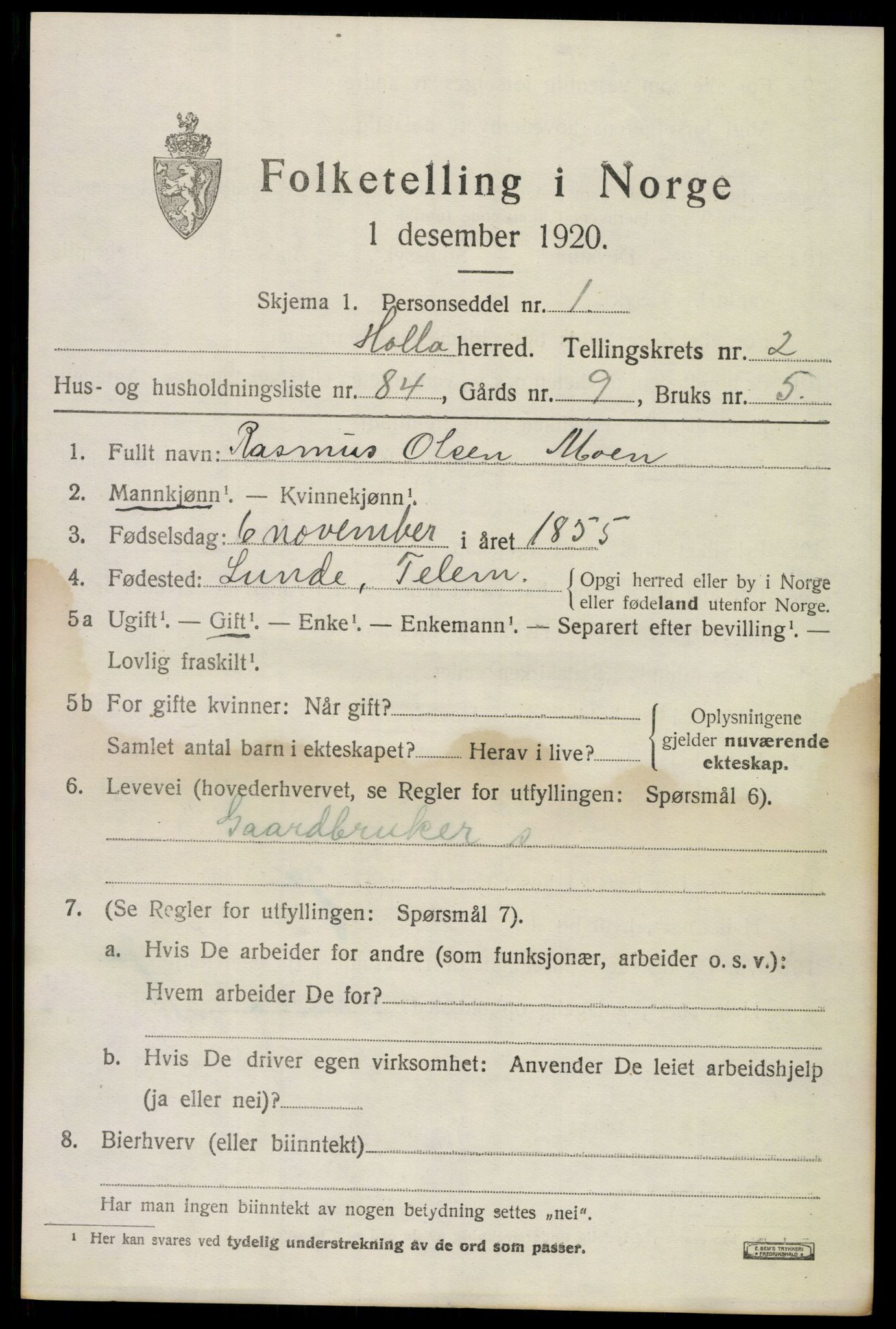 SAKO, 1920 census for Holla, 1920, p. 2589