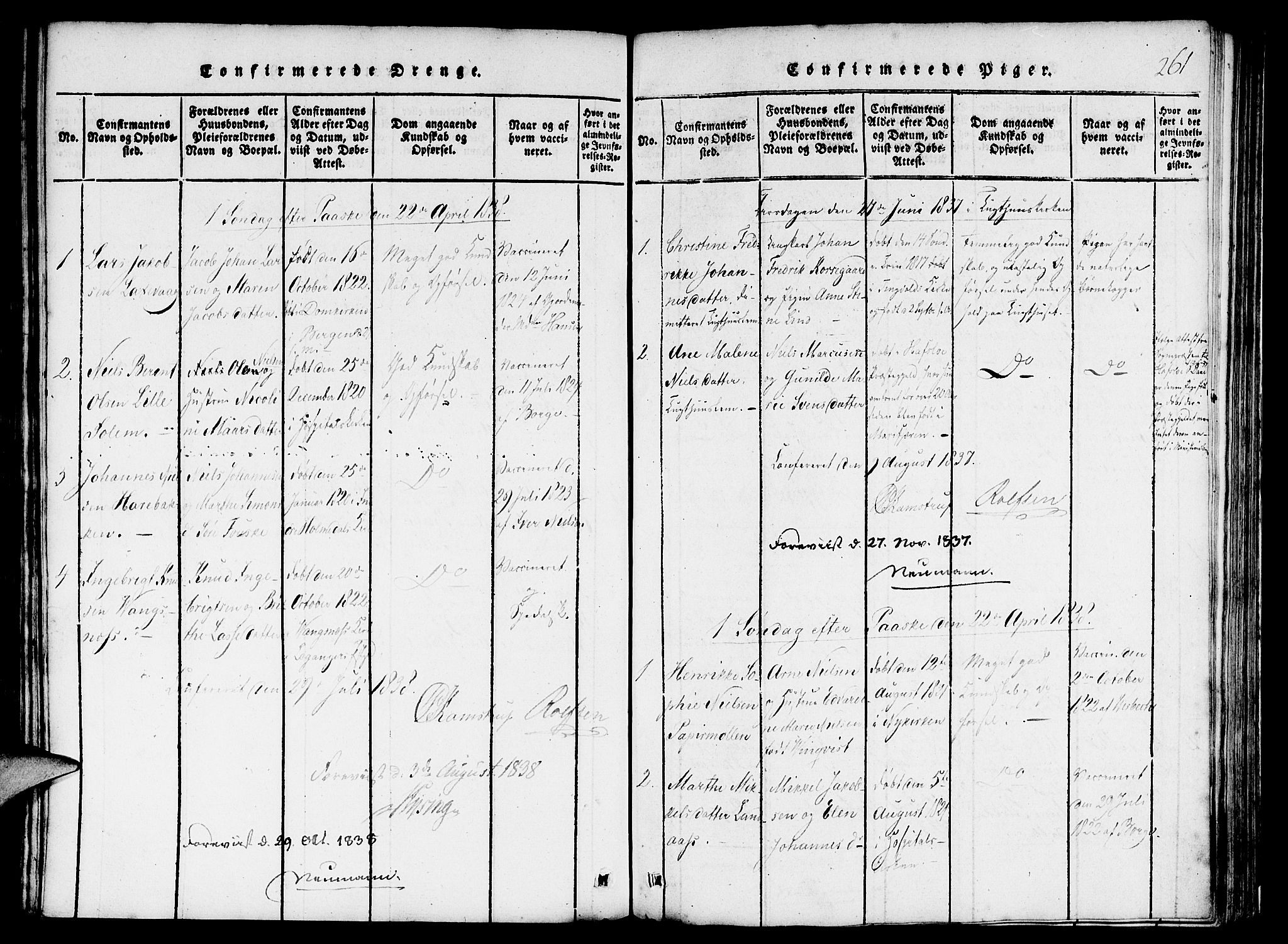 St. Jørgens hospital og Årstad sokneprestembete, AV/SAB-A-99934: Parish register (official) no. A 3, 1815-1843, p. 261