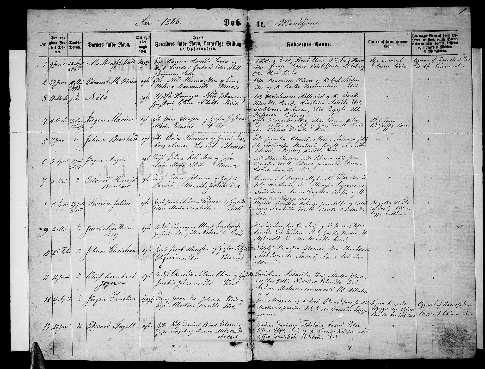Ministerialprotokoller, klokkerbøker og fødselsregistre - Nordland, SAT/A-1459/830/L0461: Parish register (copy) no. 830C03, 1866-1881, p. 1