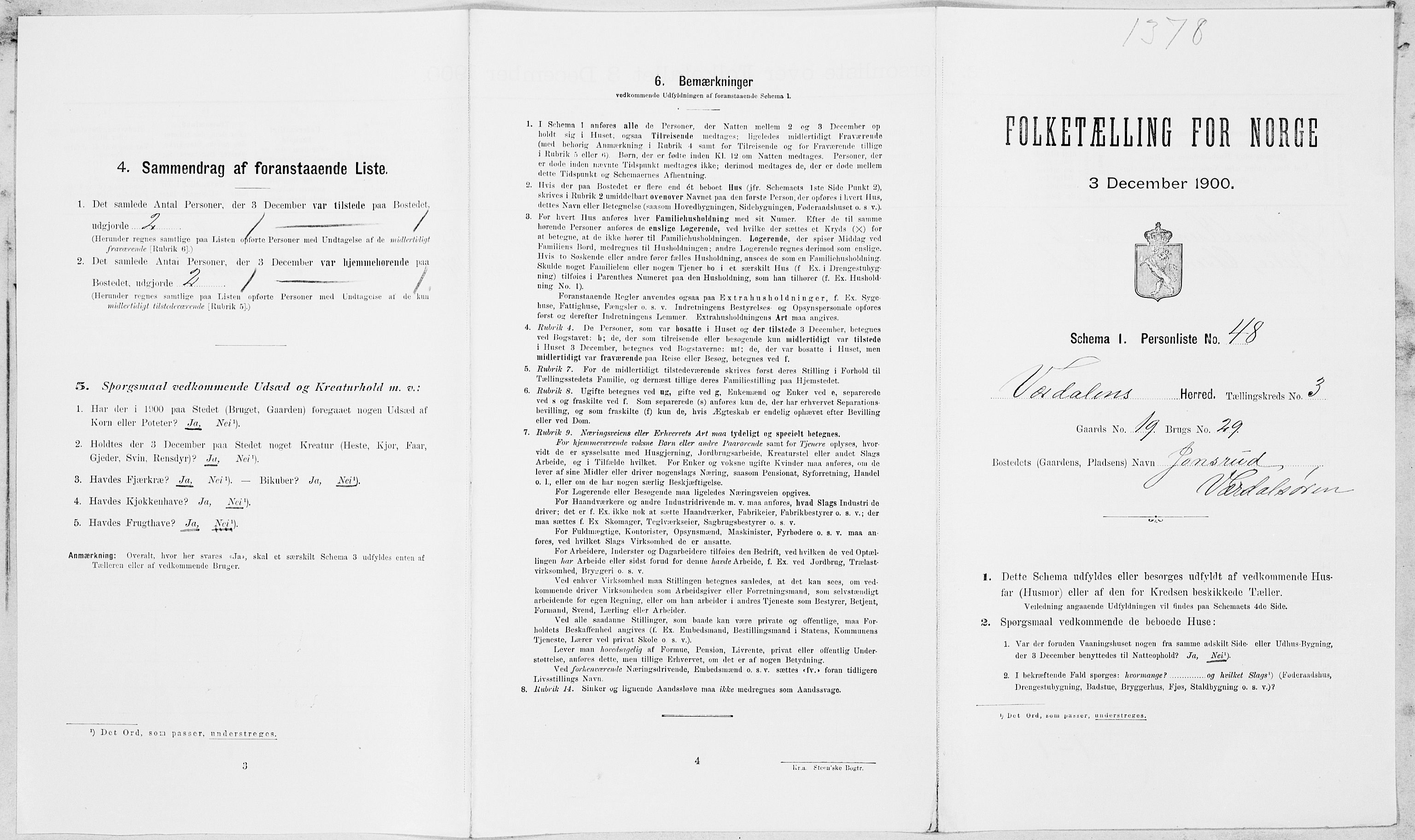 SAT, 1900 census for Verdal, 1900, p. 499