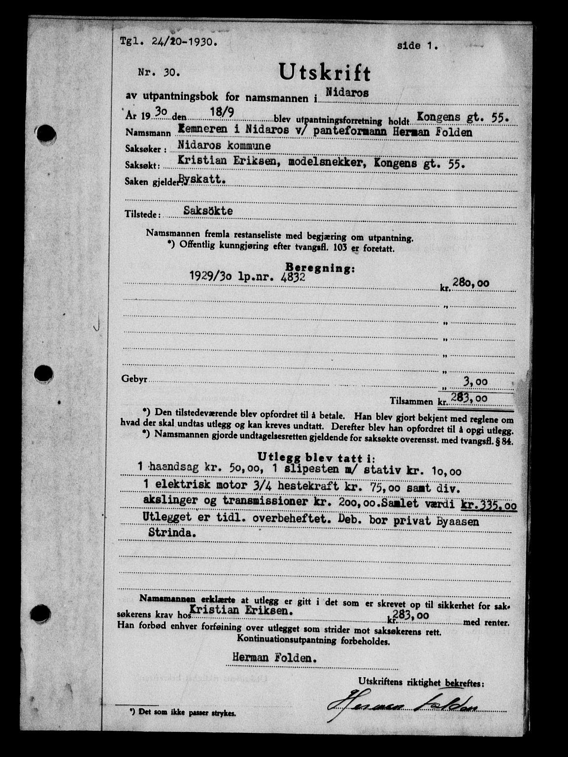 Strinda og Selbu sorenskriveri, SAT/A-0015/2/2C/L0065: Mortgage book no. 57, 1930-1931, Deed date: 24.10.1930