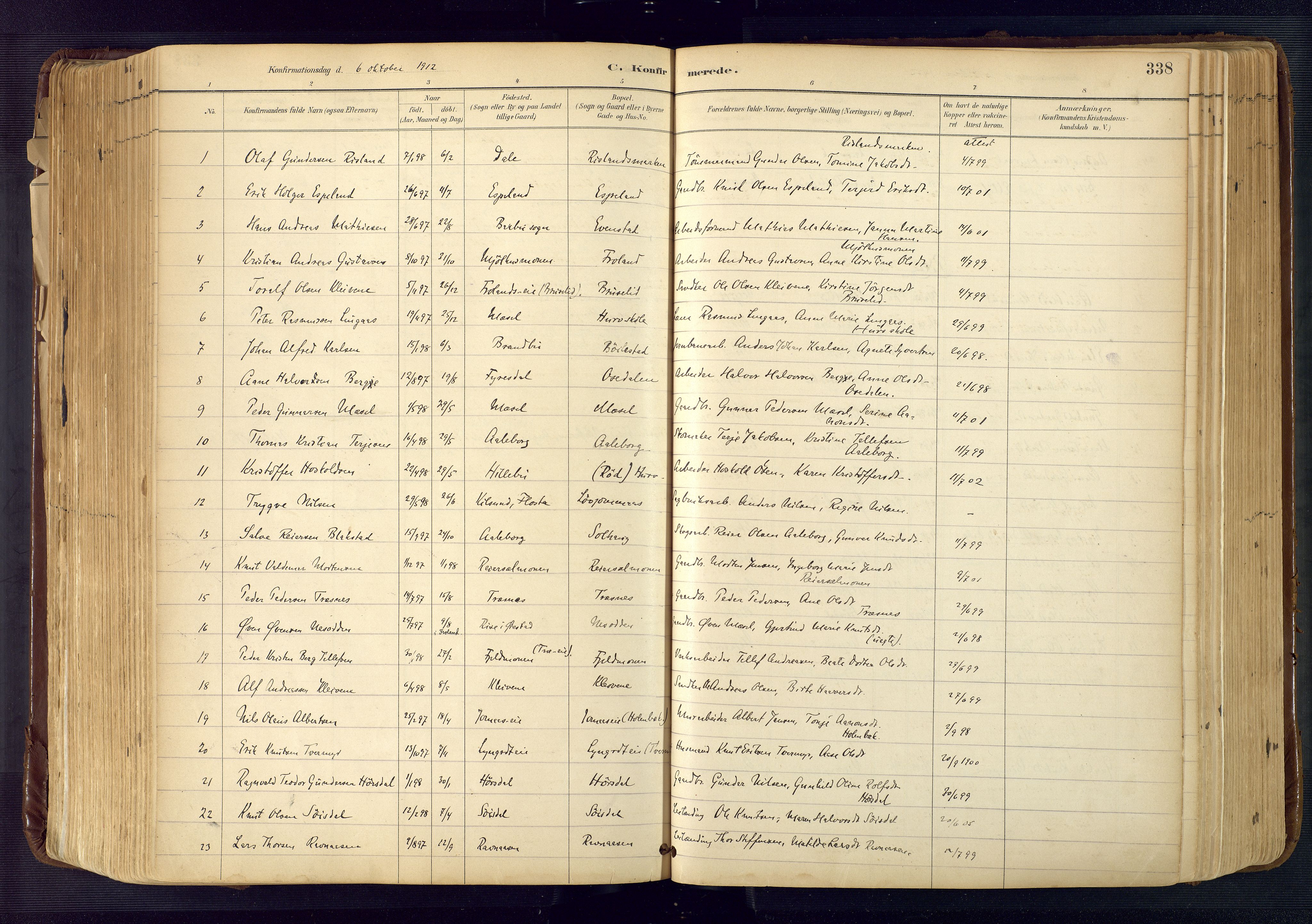 Froland sokneprestkontor, SAK/1111-0013/F/Fa/L0005: Parish register (official) no. A 5, 1882-1921, p. 338