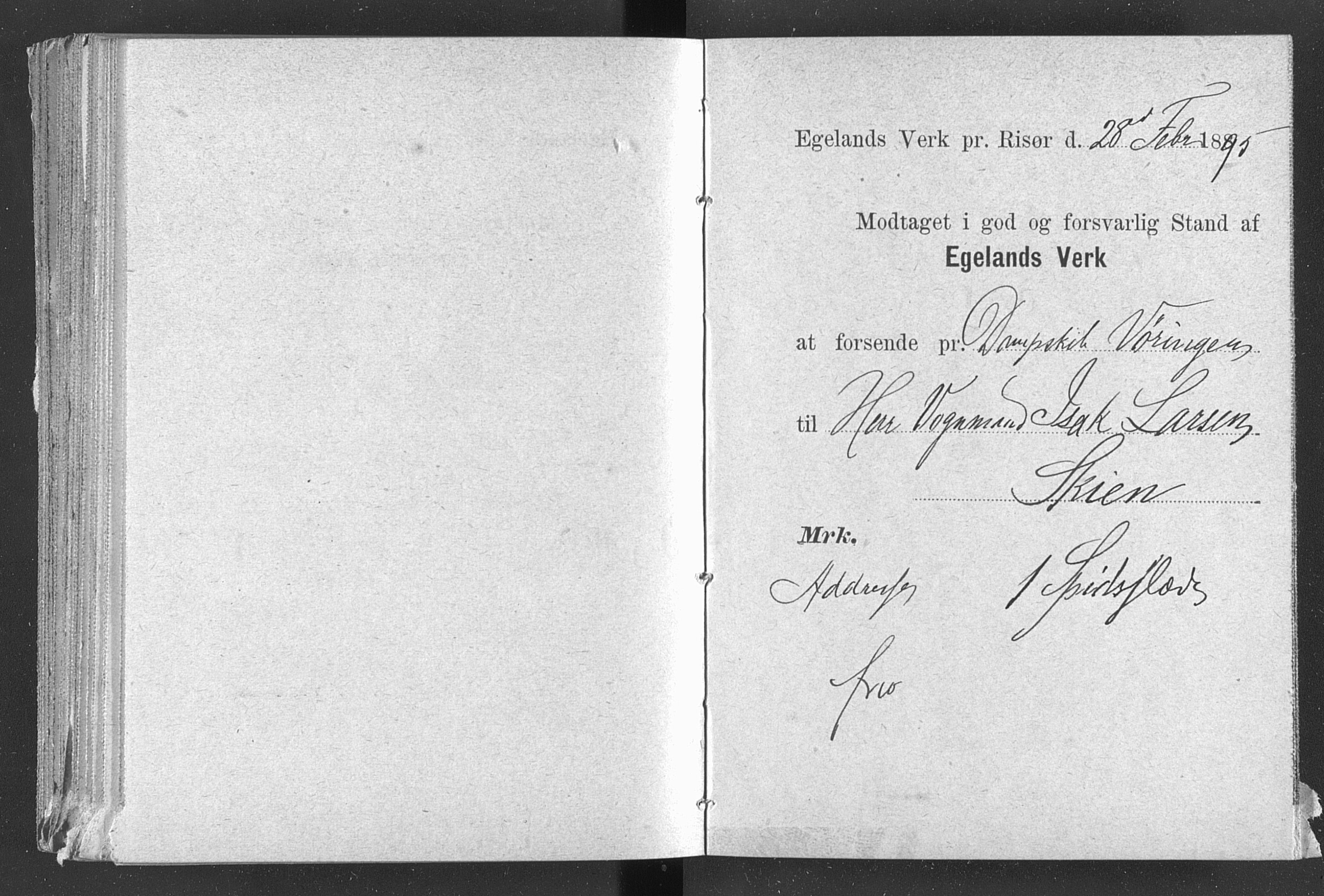 Egelands Jernverk, AAKS/PA-1907/01/L0029: Kvitteringsbok, 1888-1895