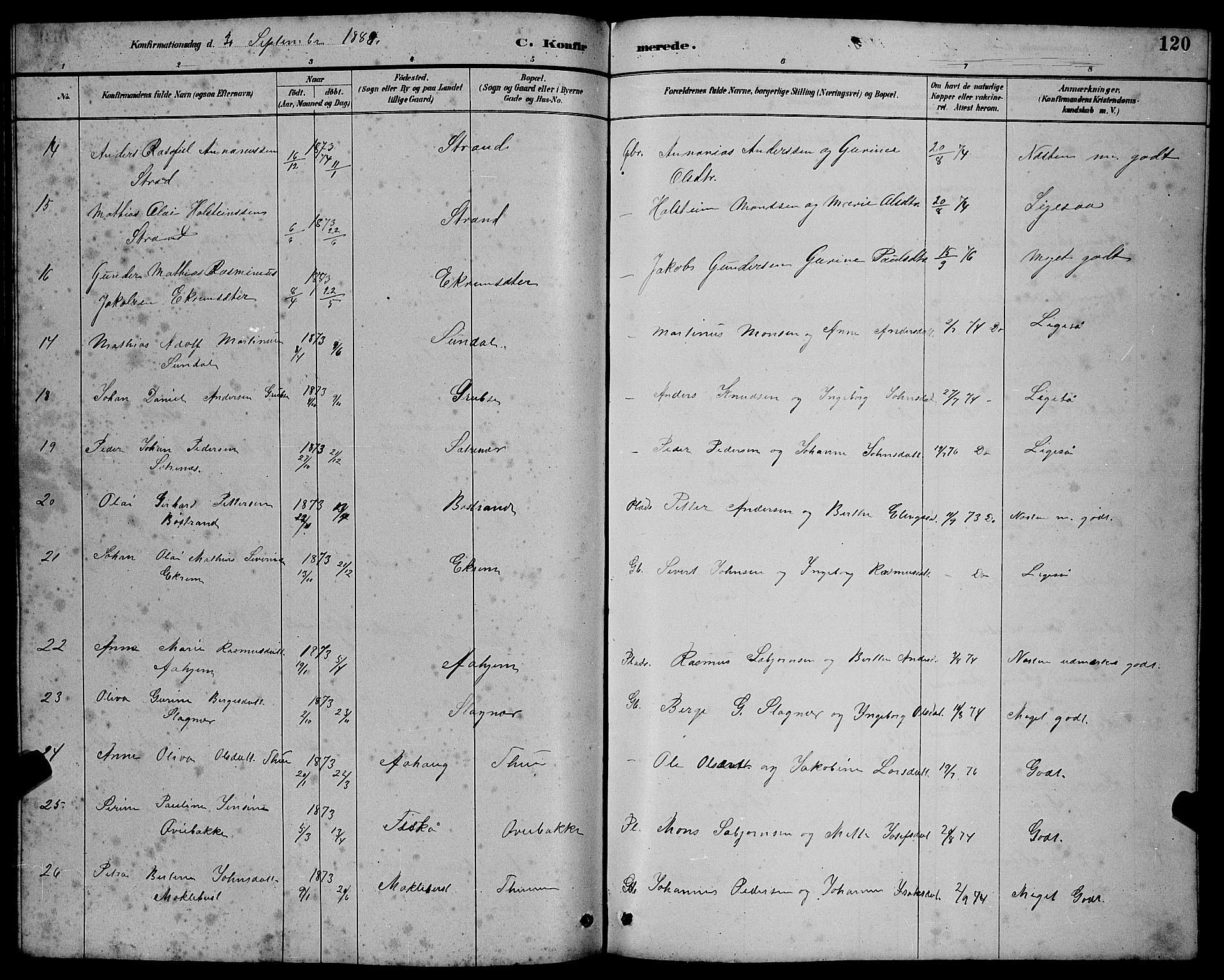 Ministerialprotokoller, klokkerbøker og fødselsregistre - Møre og Romsdal, AV/SAT-A-1454/501/L0017: Parish register (copy) no. 501C03, 1885-1901, p. 120