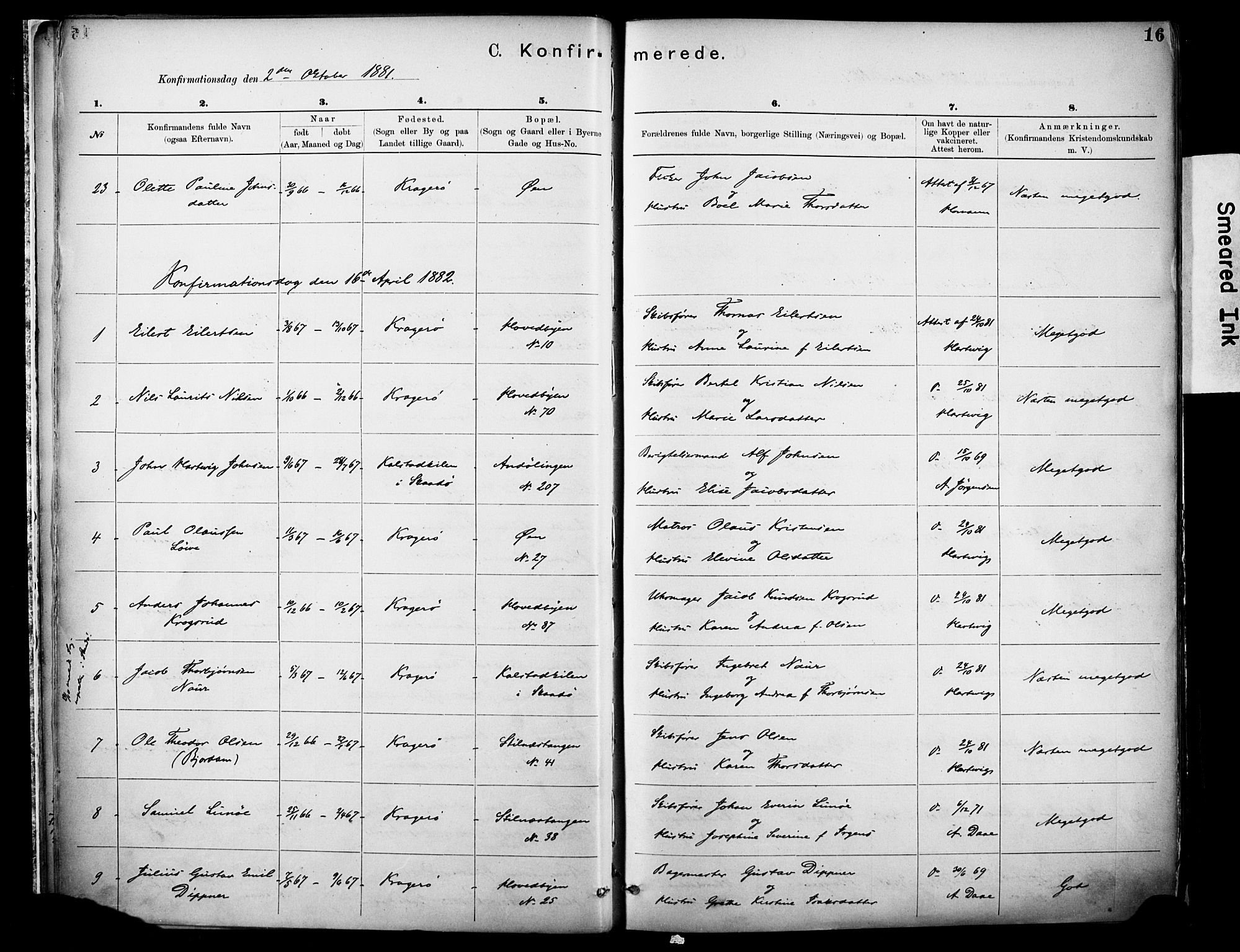 Kragerø kirkebøker, SAKO/A-278/F/Fa/L0012: Parish register (official) no. 12, 1880-1904, p. 16