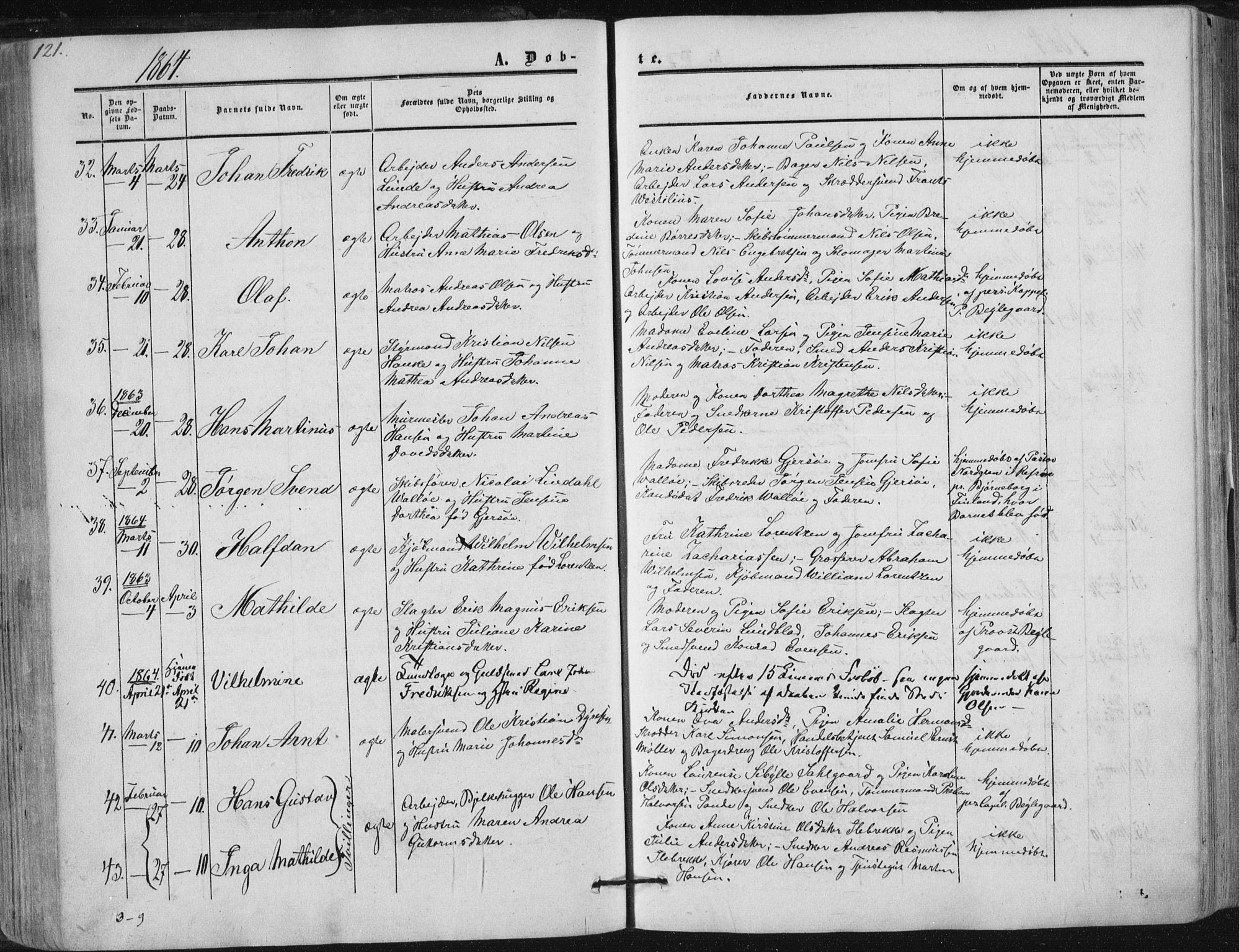 Tønsberg kirkebøker, SAKO/A-330/F/Fa/L0008: Parish register (official) no. I 8, 1855-1864, p. 121