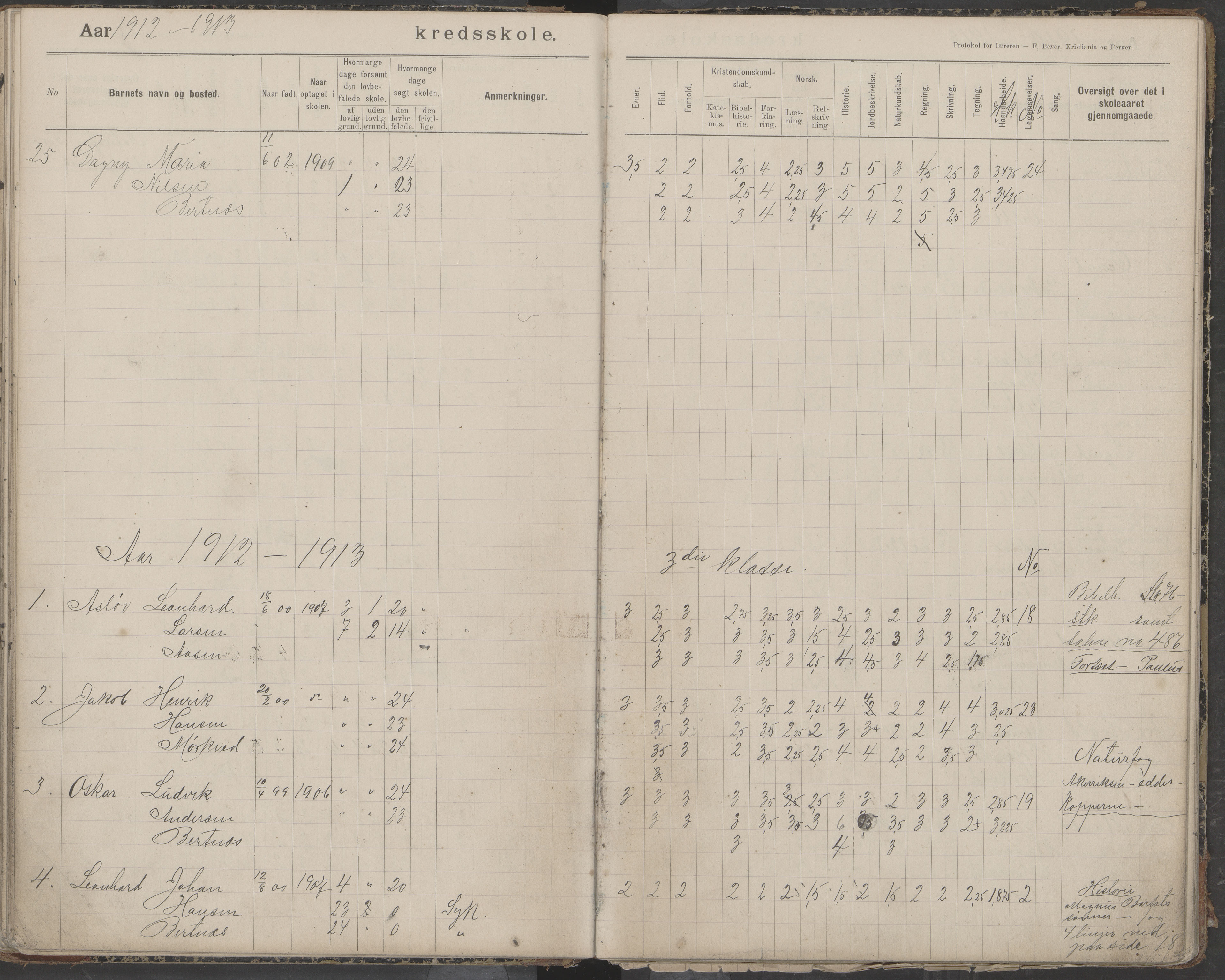 Bodin kommune. Støver skolekrets, AIN/K-18431.510.07/F/Fa/L0006: Protokoll lærere i Støver skolekrets, 1908-1918