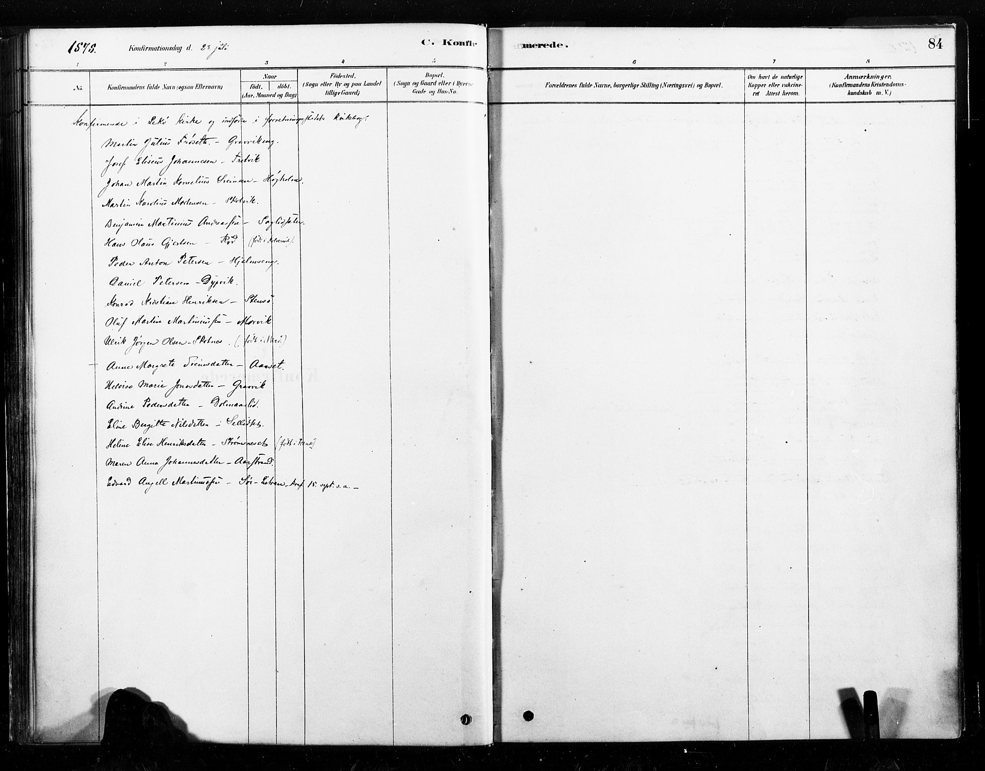 Ministerialprotokoller, klokkerbøker og fødselsregistre - Nord-Trøndelag, SAT/A-1458/789/L0705: Parish register (official) no. 789A01, 1878-1910, p. 84