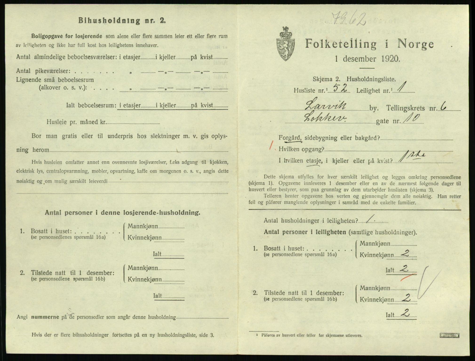 SAKO, 1920 census for Larvik, 1920, p. 5574