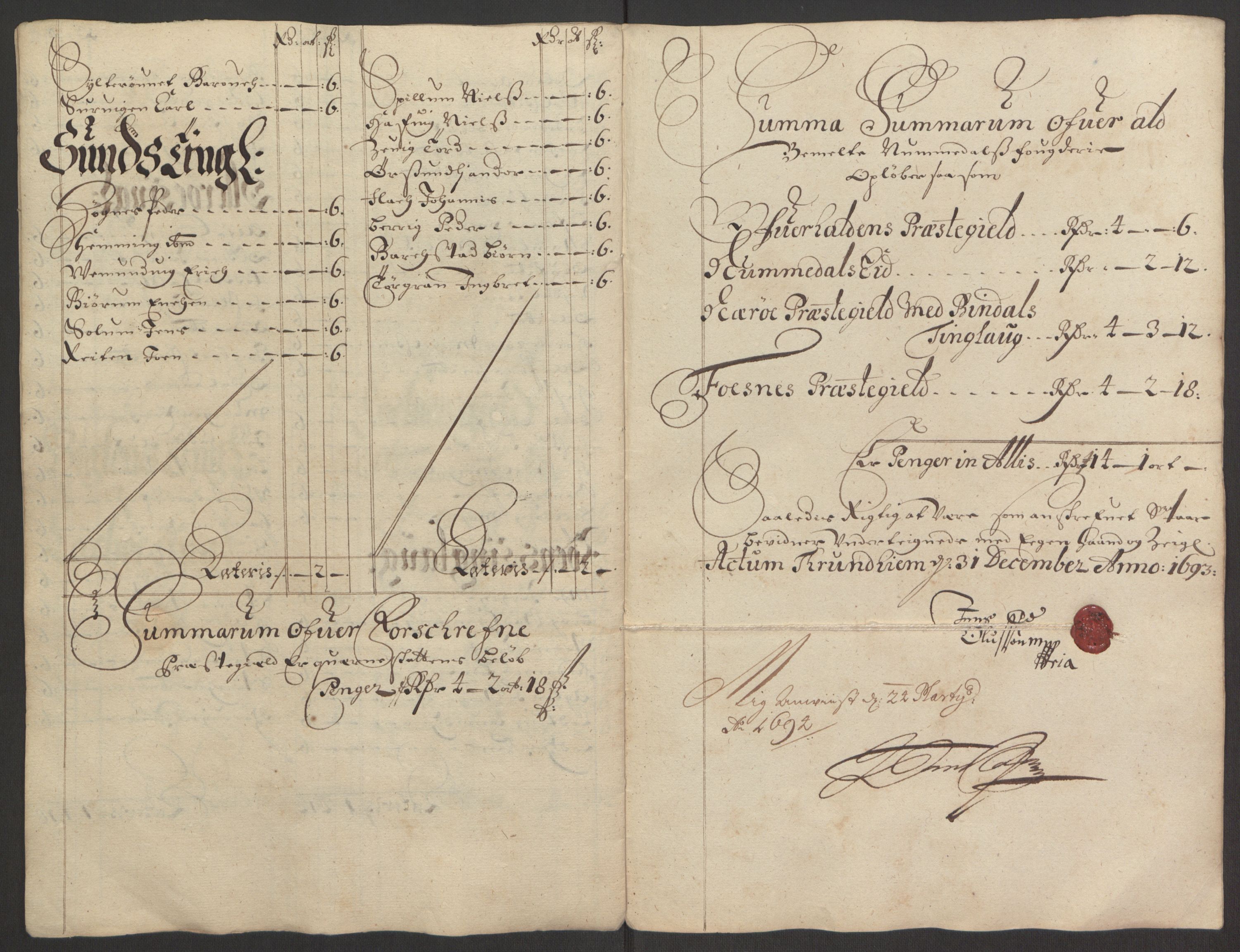 Rentekammeret inntil 1814, Reviderte regnskaper, Fogderegnskap, AV/RA-EA-4092/R64/L4424: Fogderegnskap Namdal, 1692-1695, p. 246